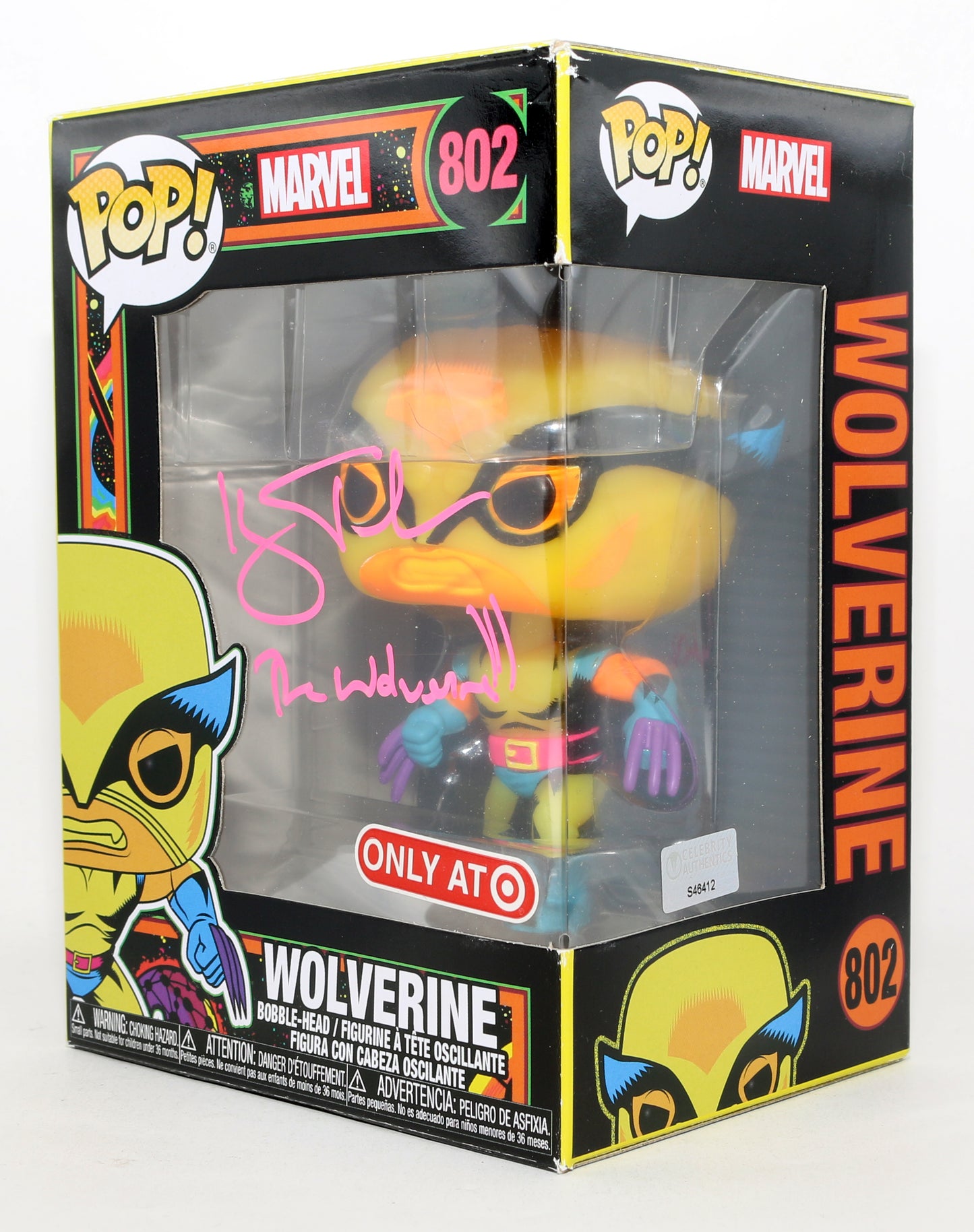 
                  
                    Hugh Jackman as Logan / Wolverine in X-Men Marvel Blacklight Target Exclusive (Celebrity Authentics) Signed Funko POP! #802with Character Name & 3 Claws
                  
                