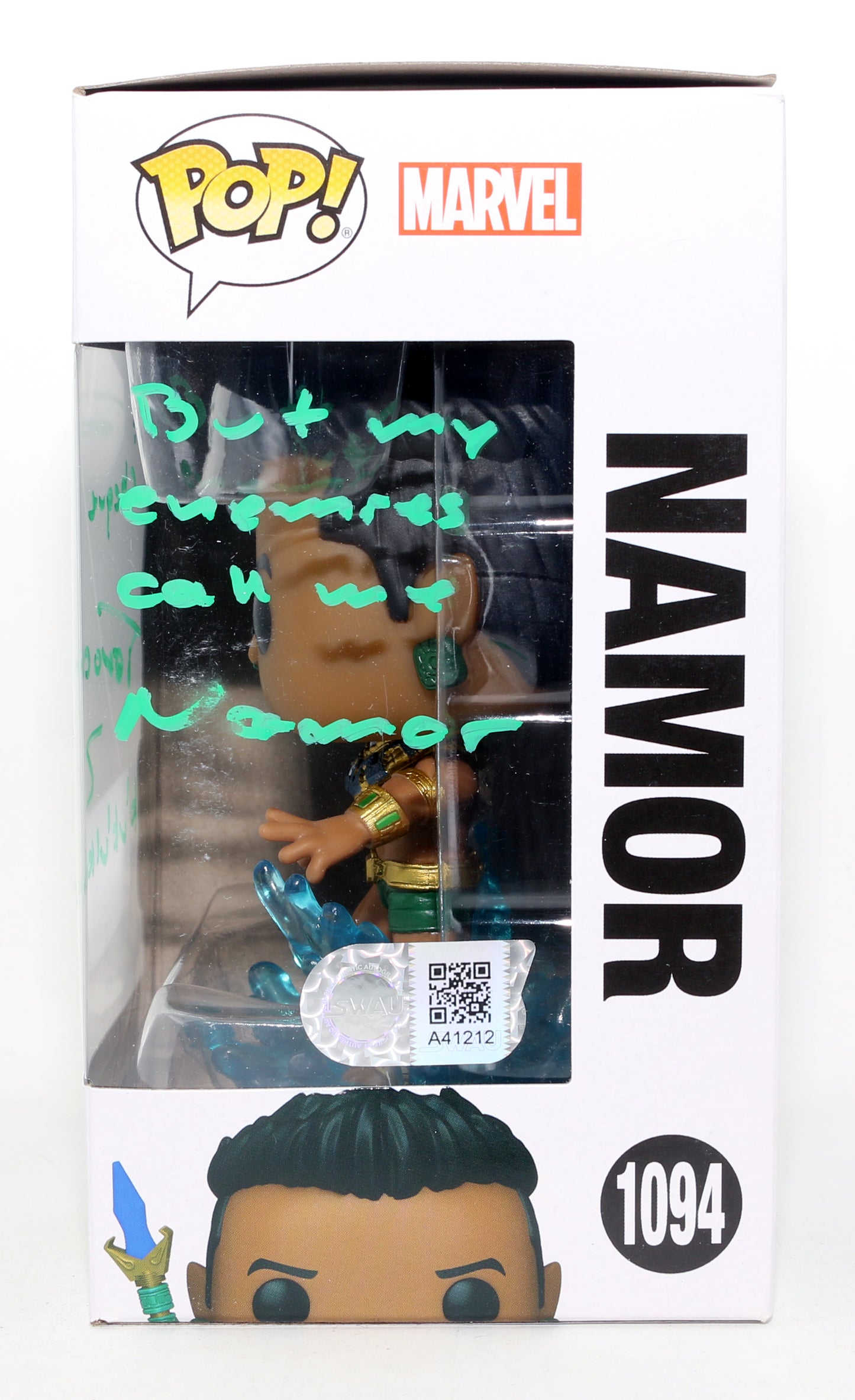 
                  
                    Tenoch Huerta as Namor in Black Panther: Wakanda Forever (SWAU) Signed Funko POP! #1094 with Character Name & Quote
                  
                