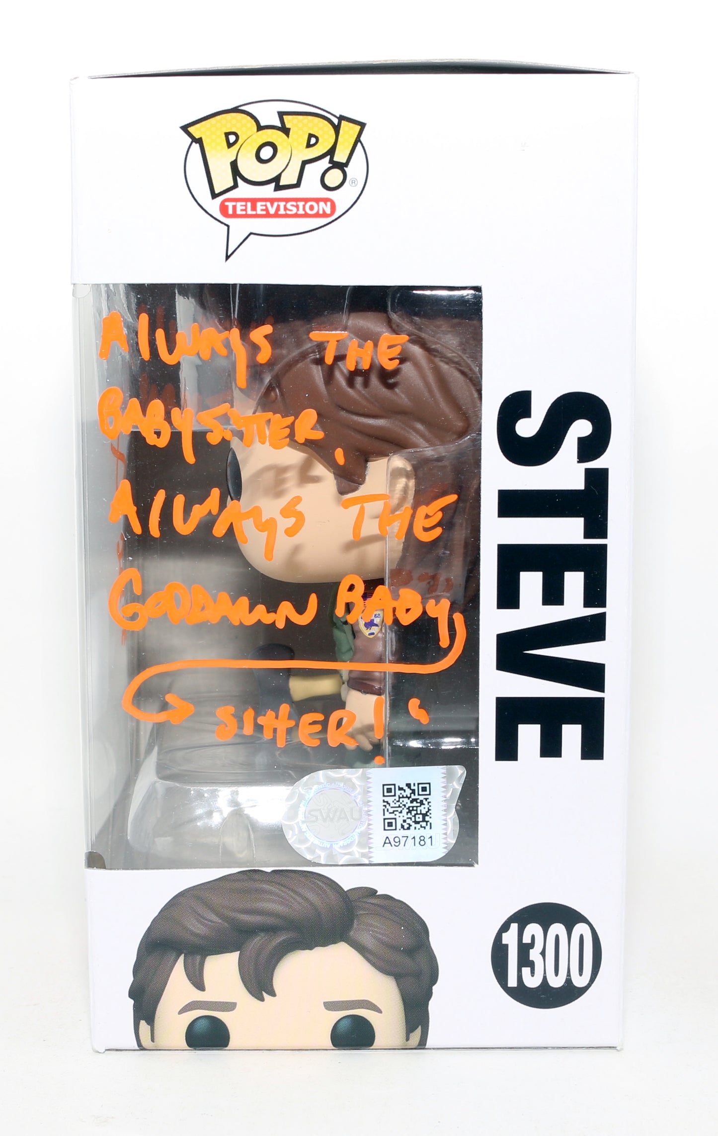 
                  
                    Joe Keery as Steve Harrington in Stranger Things (SWAU) Signed Funko POP! #1300 with Character Name & Quote
                  
                