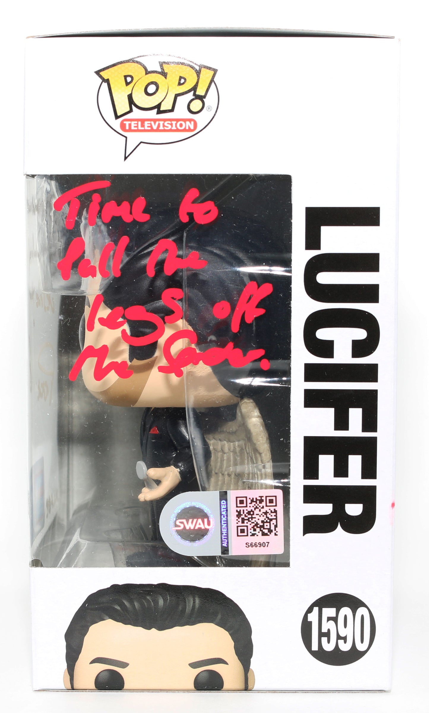 
                  
                    Tom Ellis as Lucifer in Lucifer 2024 Fall Convention Limited Edition (SWAU) Signed Funko POP! #1590 with Character Name & Quotes
                  
                