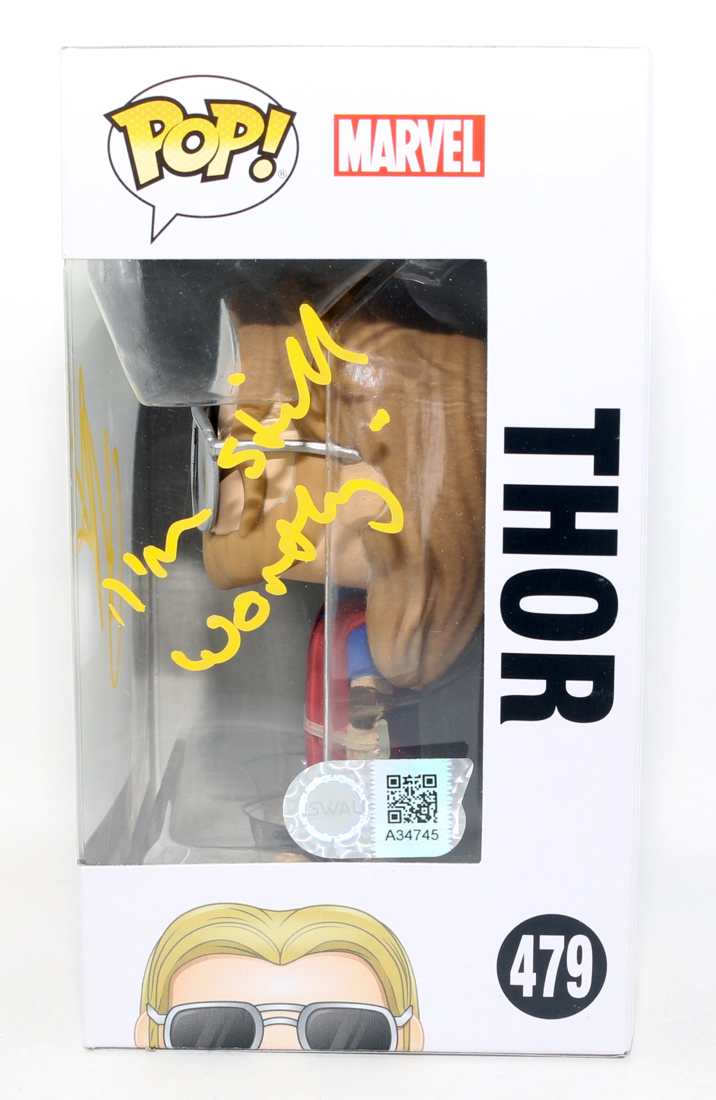 
                  
                    Chris Hemsworth as Thor in Avengers: Endgame (SWAU) Signed Funko POP! #479 with Quote
                  
                