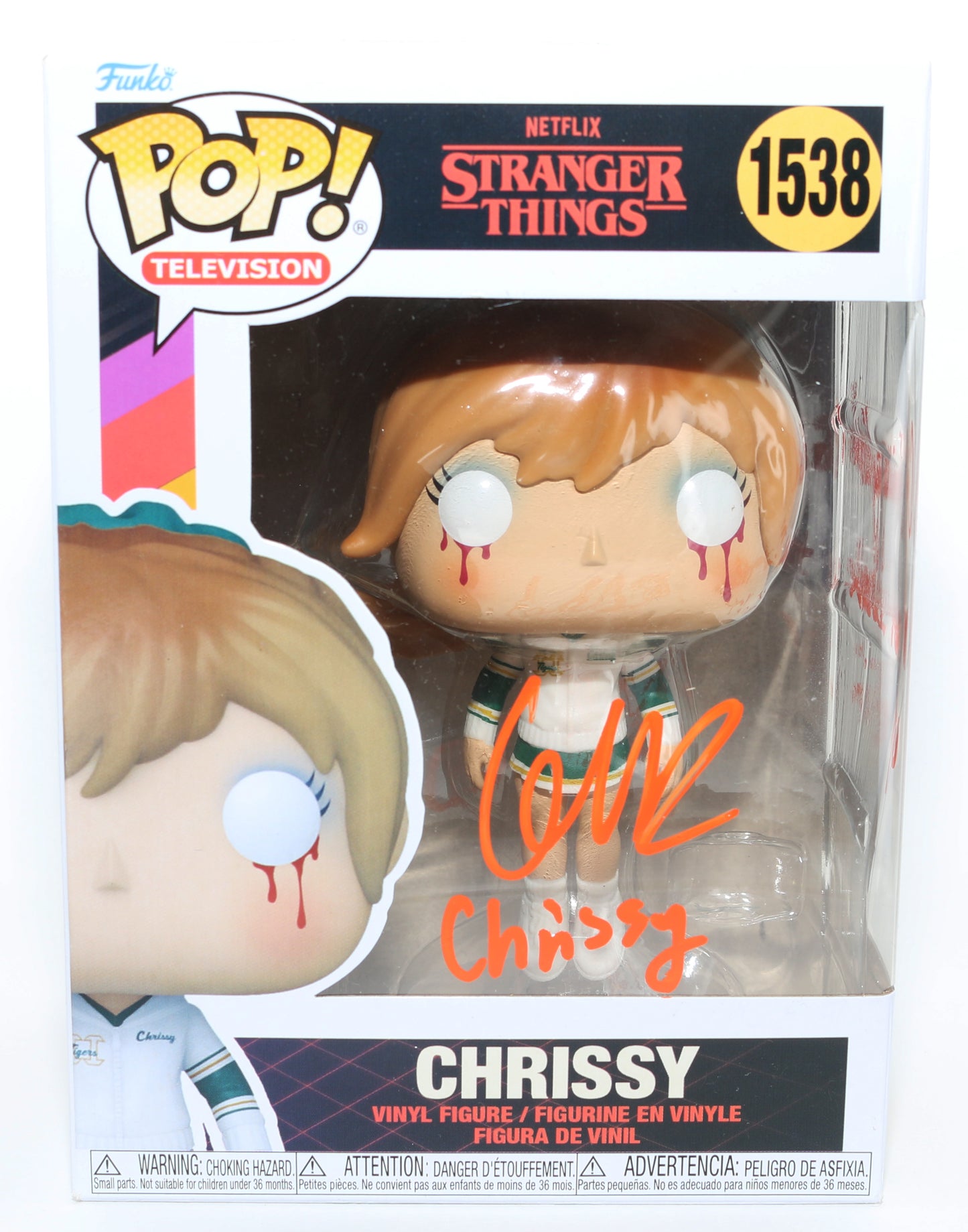 
                  
                    Grace Van Dien as Chrissy Cunningham in Stranger Things (SWAU) Signed Funko POP! #1538 with Character Name & Quote
                  
                