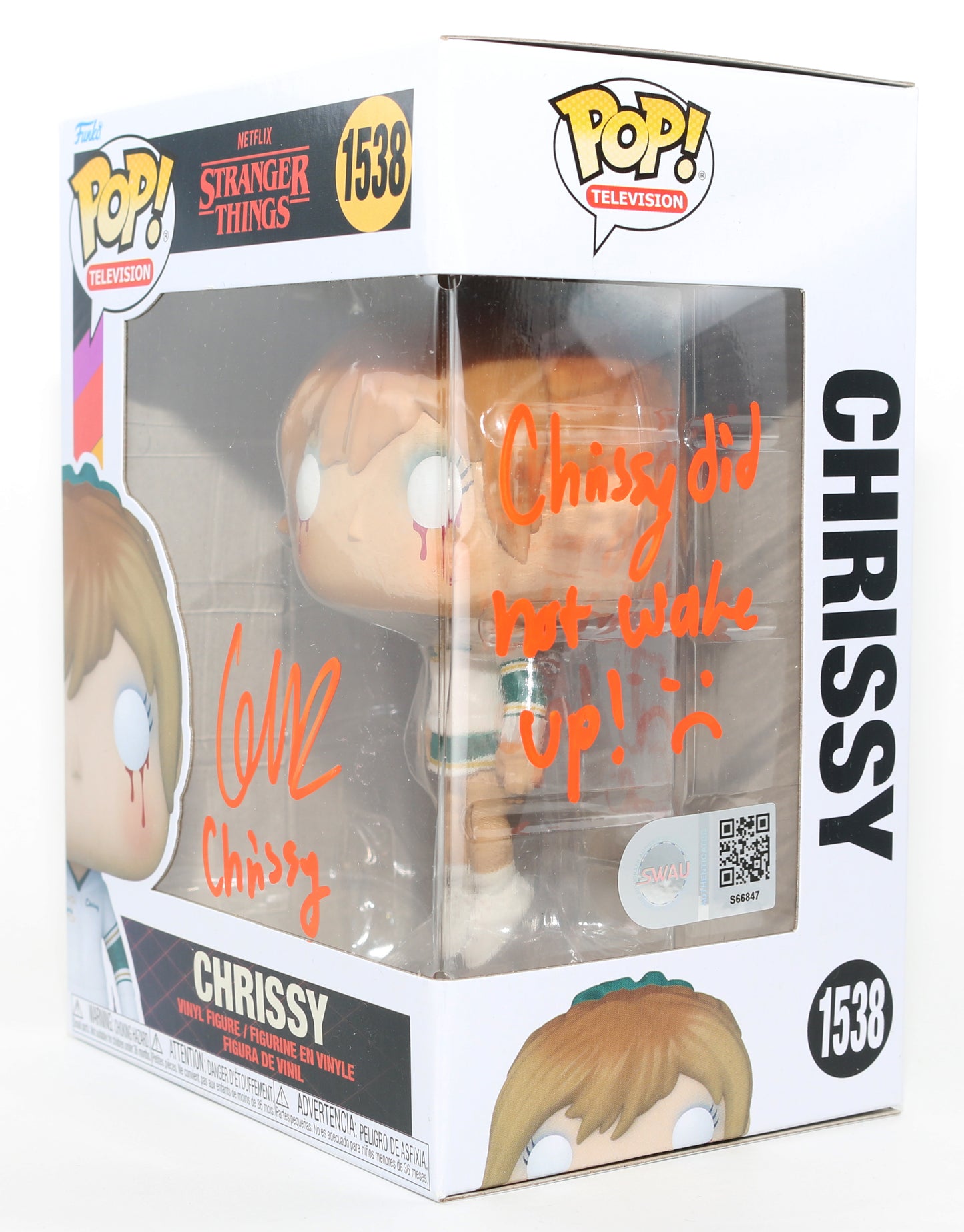 
                  
                    Grace Van Dien as Chrissy Cunningham in Stranger Things (SWAU) Signed Funko POP! #1538 with Character Name & Quote
                  
                