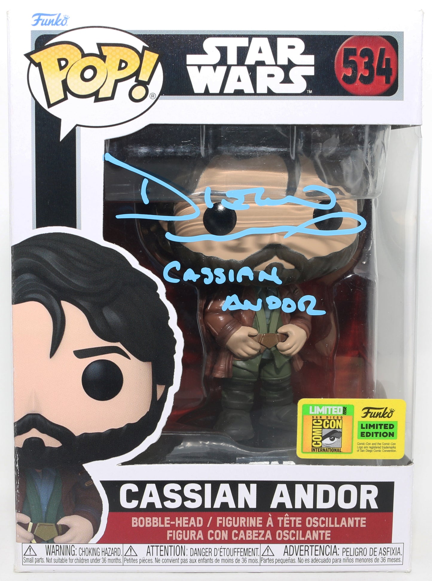 
                  
                    Diego Luna as Cassian Andor in Star Wars: Andor 2022 SDCC Limited Edition (JSA) Signed Funko POP! #534 with Character Name
                  
                