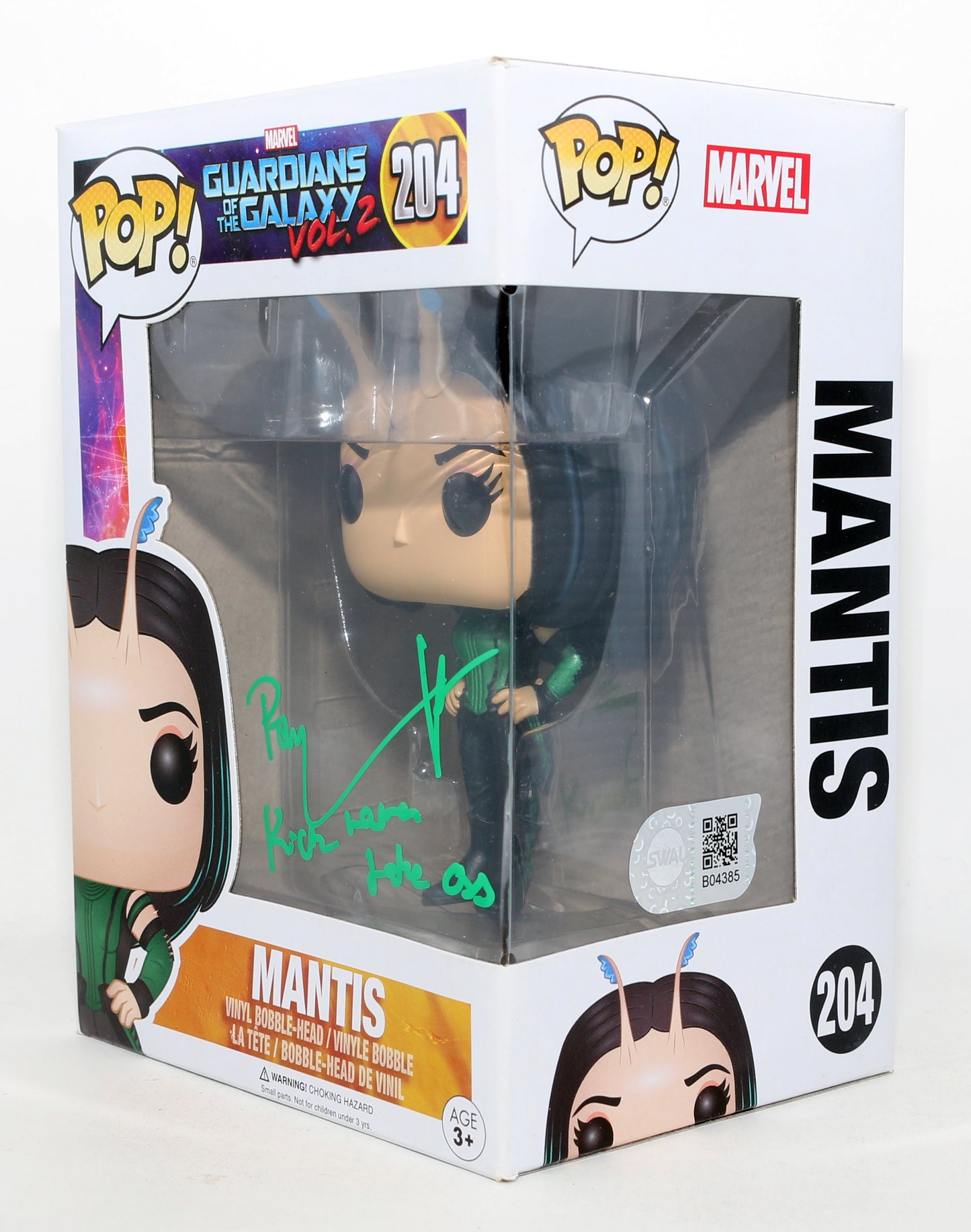 
                  
                    Pom Klementieff as Mantis in Guardians of the Galaxy Vol. 2 (SWAU) Signed Funko POP! #204 with Quote
                  
                