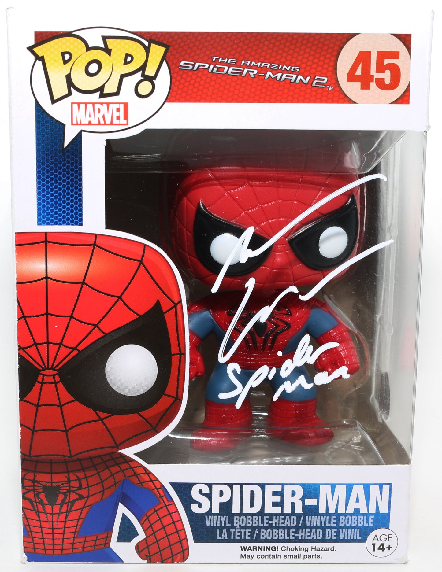 
                  
                    Andrew Garfield as Spider-Man in The Amazing Spider-Man 2 (Beckett) Signed Funko POP! #45 with Character Name
                  
                