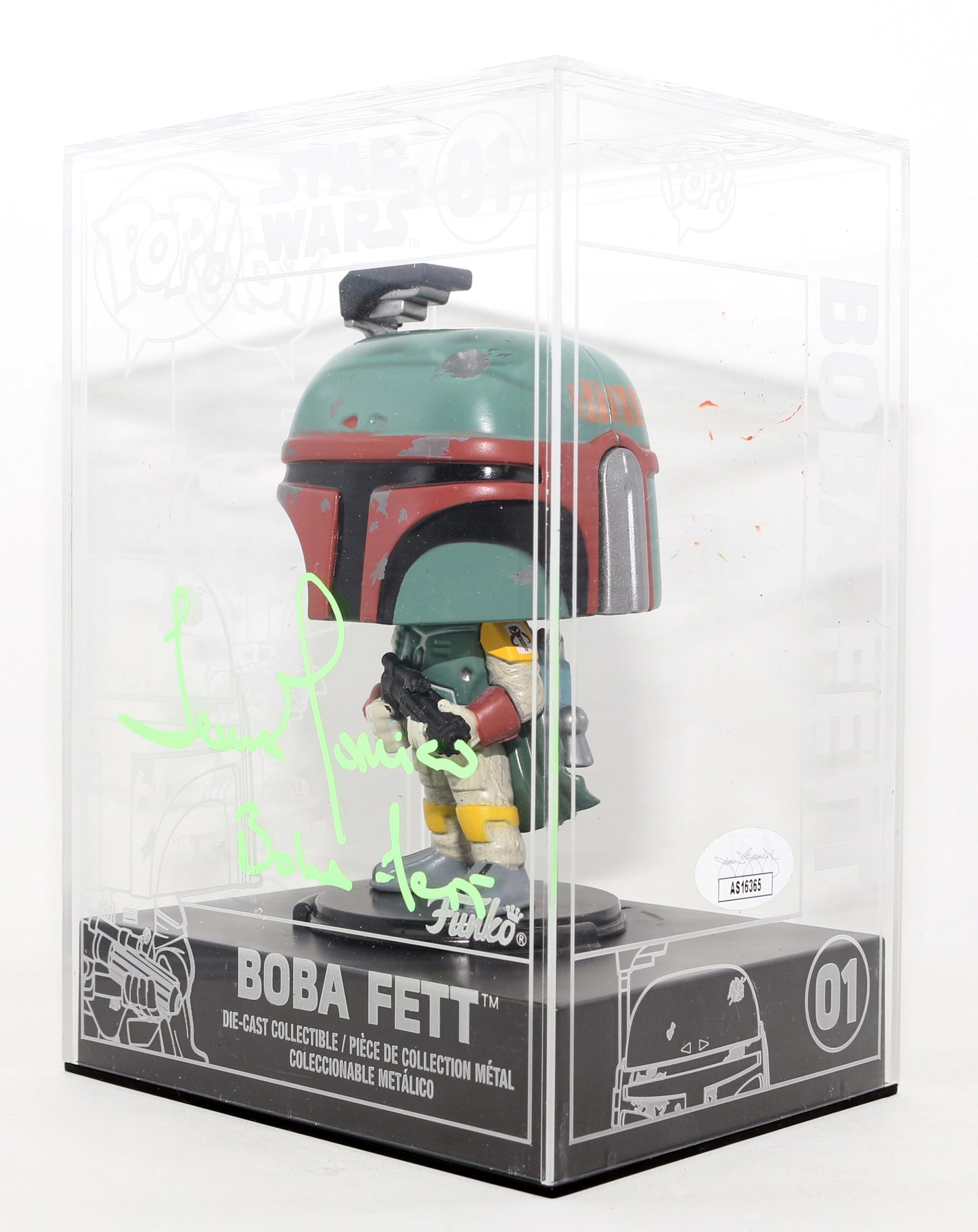
                  
                    Temuera Morrison as Boba Fett in Star Wars (JSA) Signed Diecast Funko POP! #01 with Character Name
                  
                