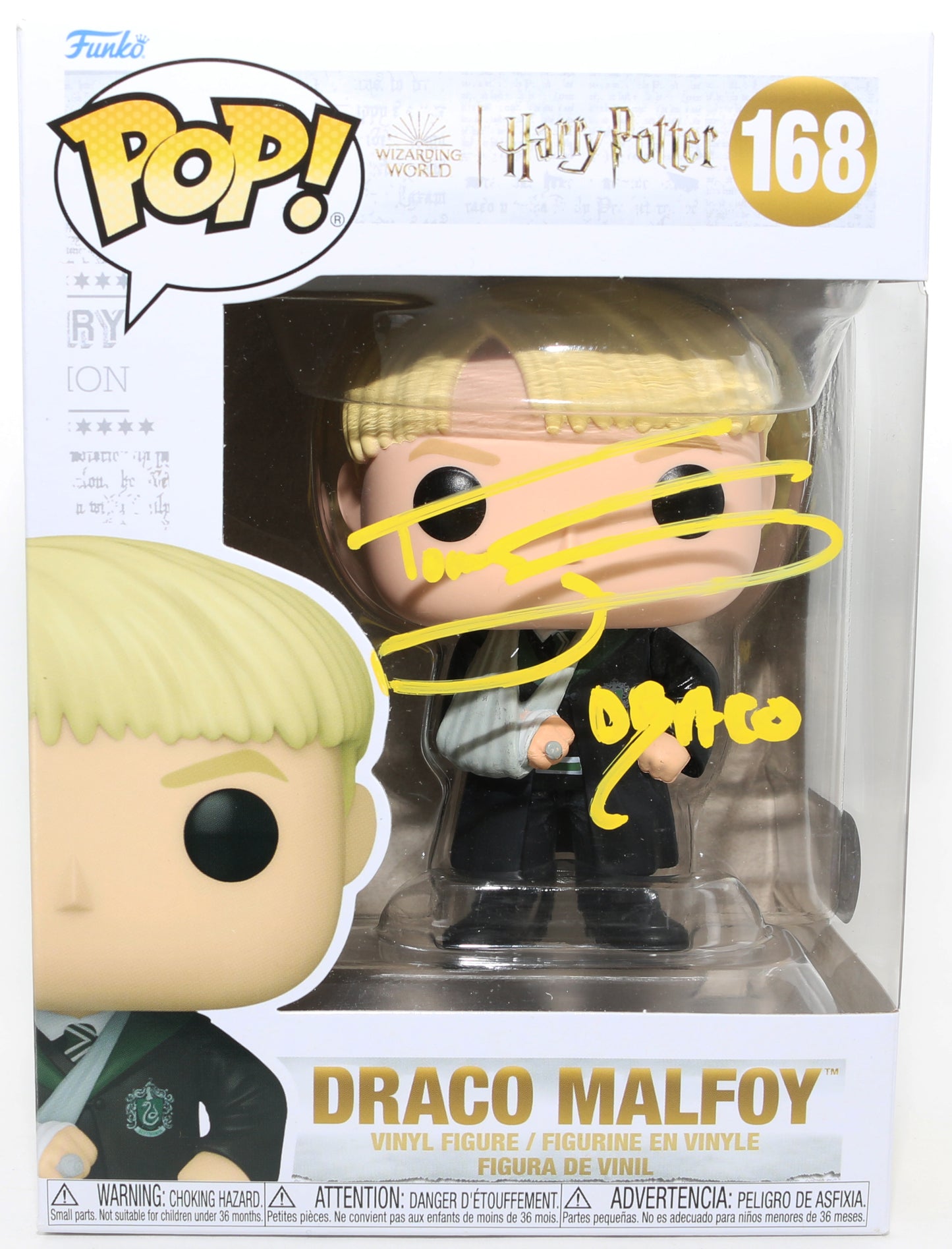 
                  
                    Tom Felton as Draco Malfoy in Harry Potter & the Goblet of Fire (SWAU) Signed Funko POP! #168 with Character Name
                  
                