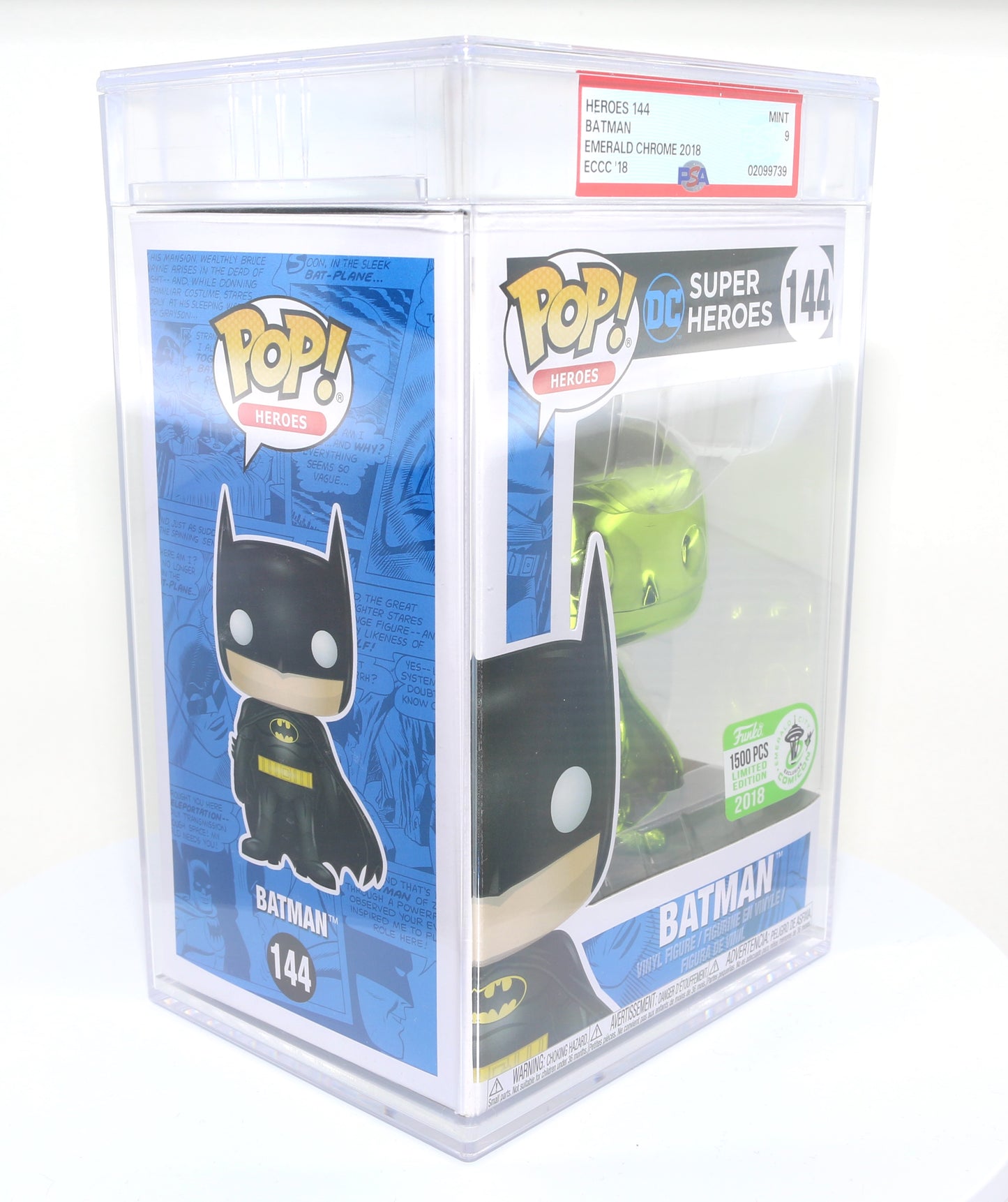 
                  
                    Green Metallic Batman from DC Super Heroes 2018 Emerald City Comic Con Exclusive Limited to 1500 Pieces Funko POP! #144 PSA Graded 9 - Grail
                  
                