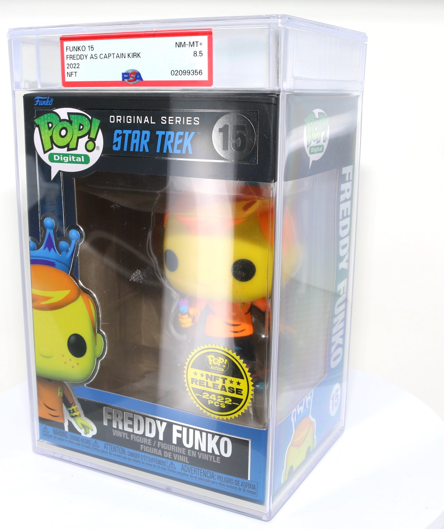 
                  
                    Freddy Funko as Captain Kirk from Star Trek Blacklight NFT Royalty Limited to 2422 Pieces Funko POP! #15 PSA Graded 8.5 - Grail
                  
                