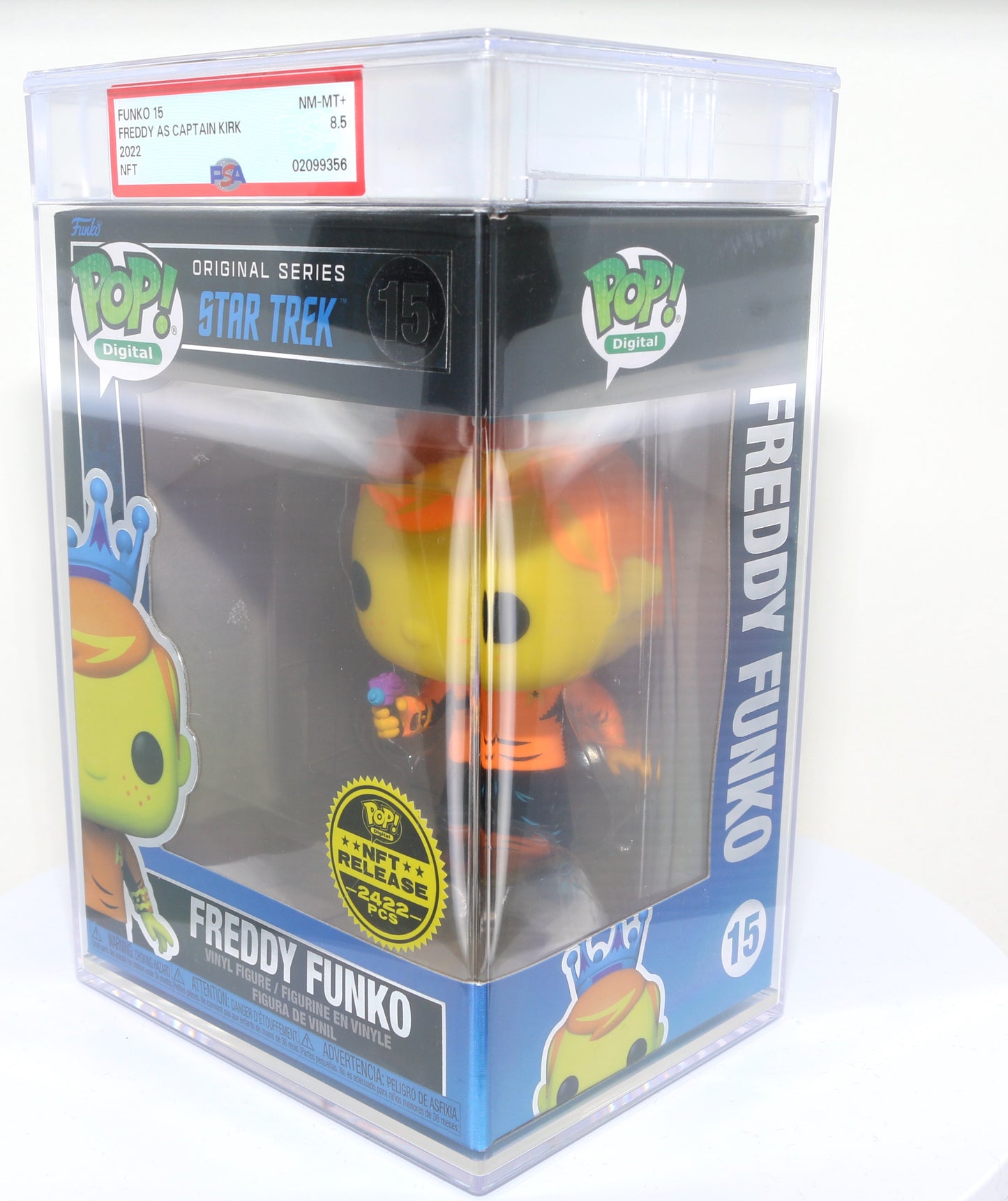 
                  
                    Freddy Funko as Captain Kirk from Star Trek Blacklight NFT Royalty Limited to 2422 Pieces Funko POP! #15 PSA Graded 8.5 - Grail
                  
                