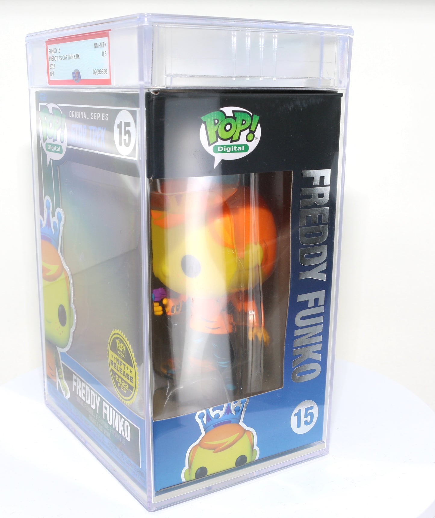 
                  
                    Freddy Funko as Captain Kirk from Star Trek Blacklight NFT Royalty Limited to 2422 Pieces Funko POP! #15 PSA Graded 8.5 - Grail
                  
                