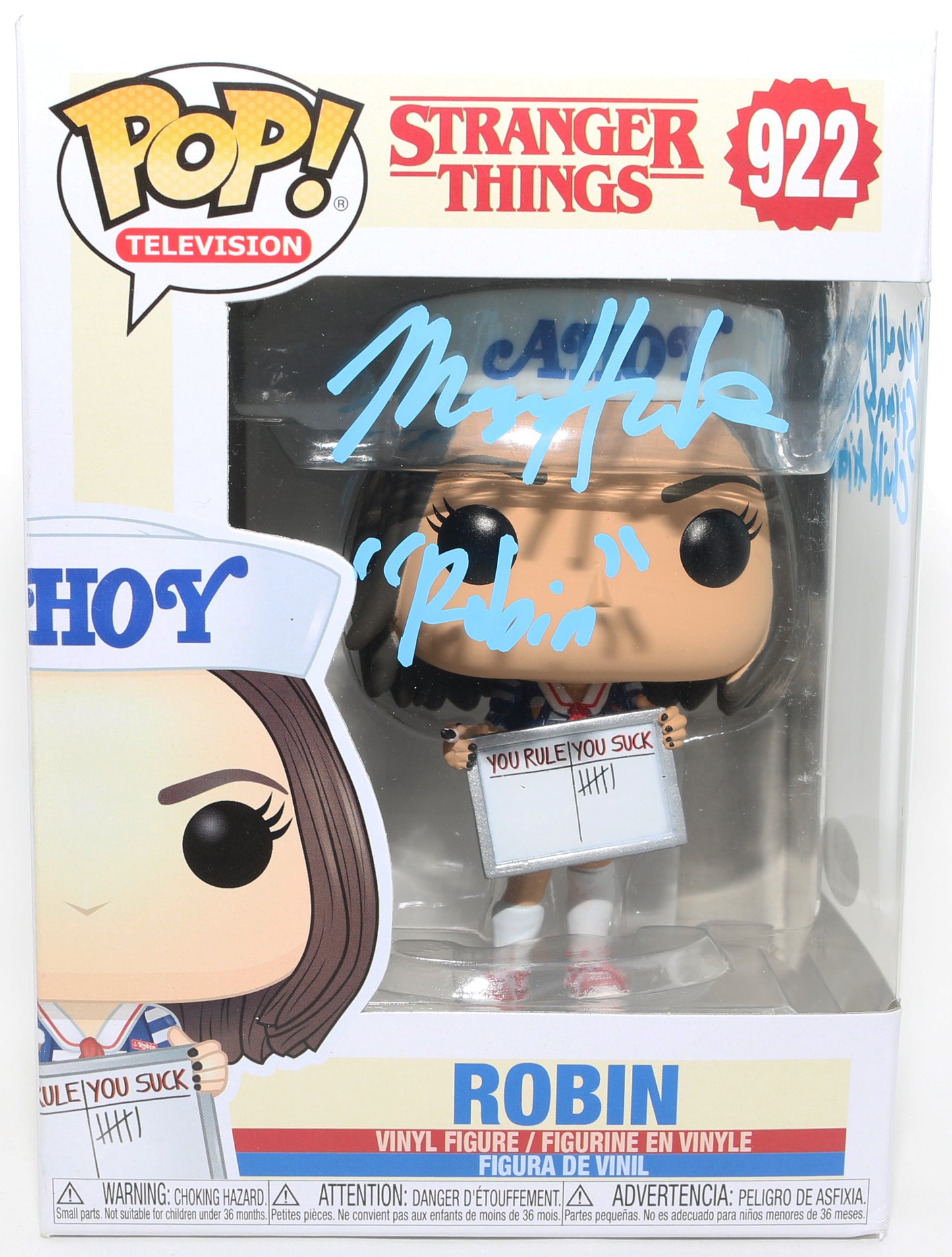 
                  
                    Maya Hawke as Robin Buckley in Stranger Things (JSA) Signed Funko POP! #922 with Character Name
                  
                