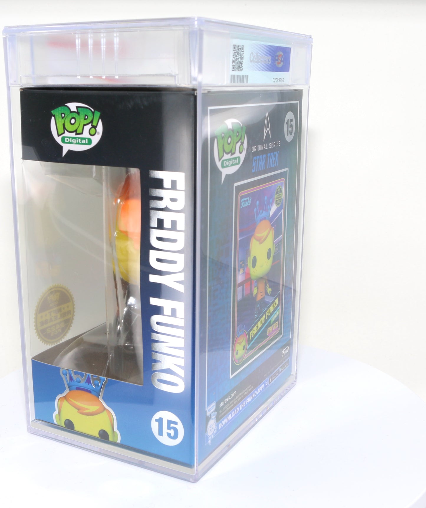 
                  
                    Freddy Funko as Captain Kirk from Star Trek Blacklight NFT Royalty Limited to 2422 Pieces Funko POP! #15 PSA Graded 8.5 - Grail
                  
                