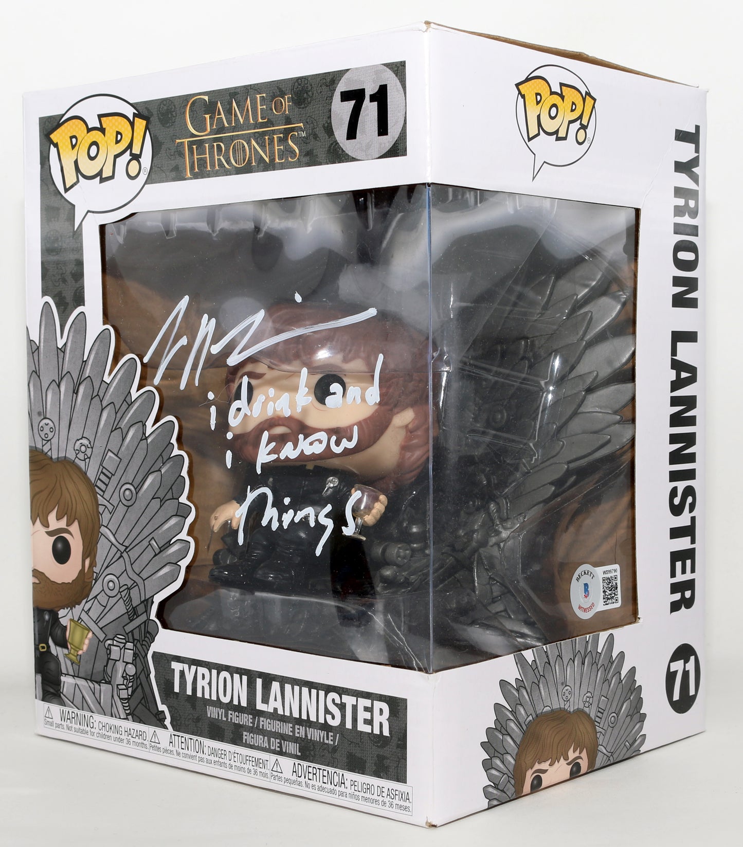
                  
                    Peter Dinklage as Tyrion Lannister in Game of Thrones (Beckett Witnessed) Signed Oversized Funko POP! #71 with Quote
                  
                