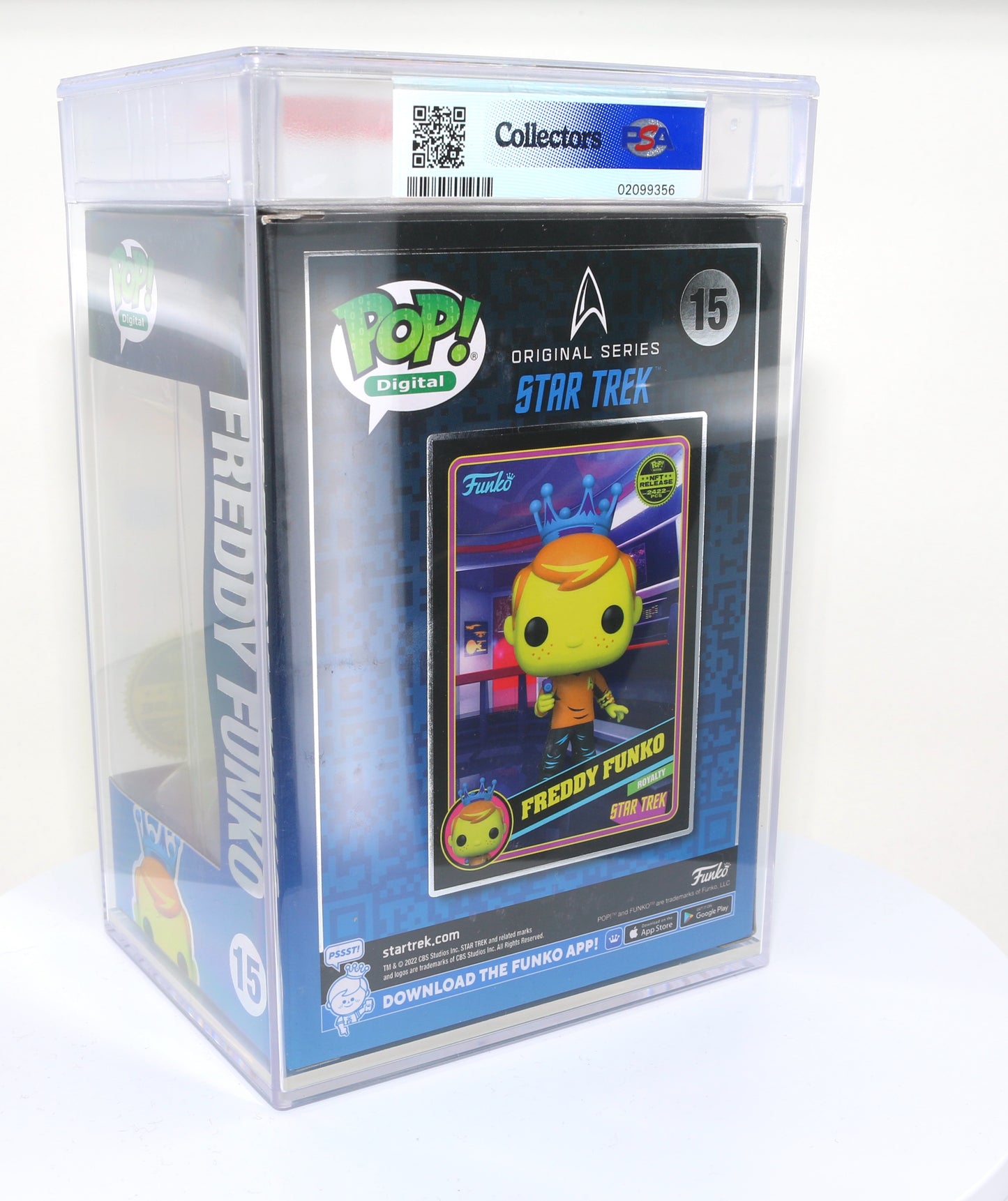 
                  
                    Freddy Funko as Captain Kirk from Star Trek Blacklight NFT Royalty Limited to 2422 Pieces Funko POP! #15 PSA Graded 8.5 - Grail
                  
                