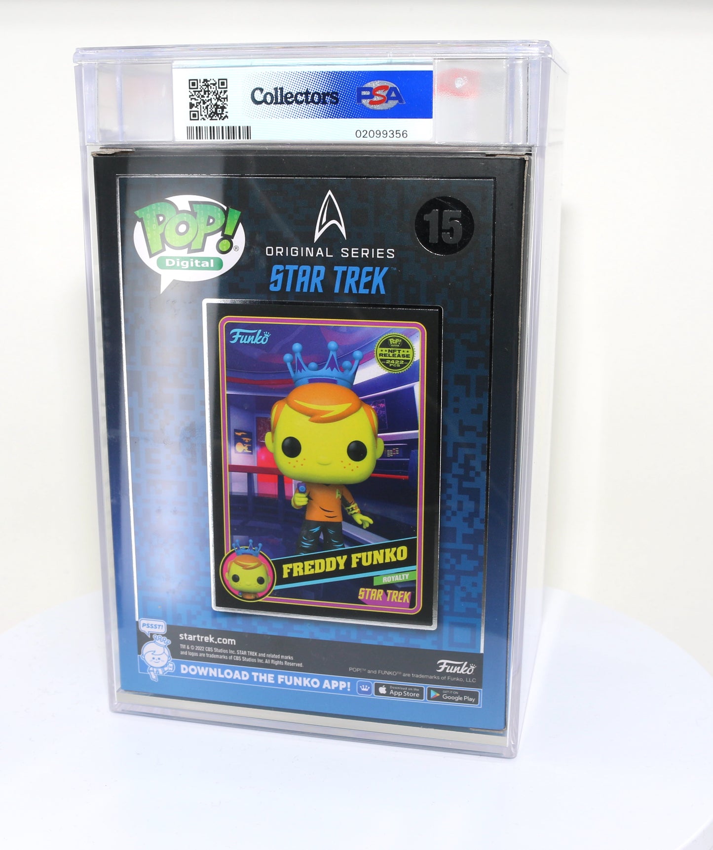 
                  
                    Freddy Funko as Captain Kirk from Star Trek Blacklight NFT Royalty Limited to 2422 Pieces Funko POP! #15 PSA Graded 8.5 - Grail
                  
                