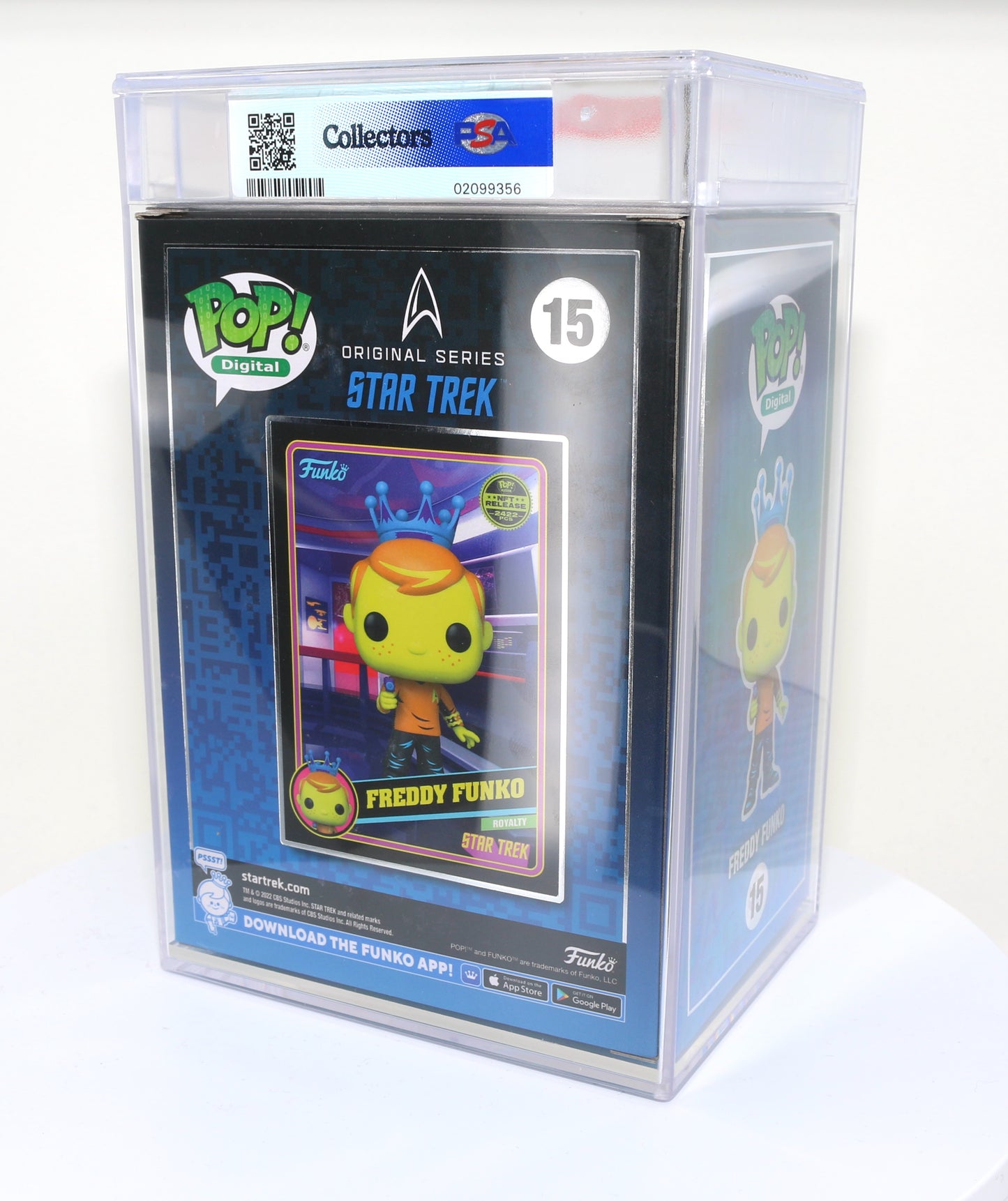 
                  
                    Freddy Funko as Captain Kirk from Star Trek Blacklight NFT Royalty Limited to 2422 Pieces Funko POP! #15 PSA Graded 8.5 - Grail
                  
                