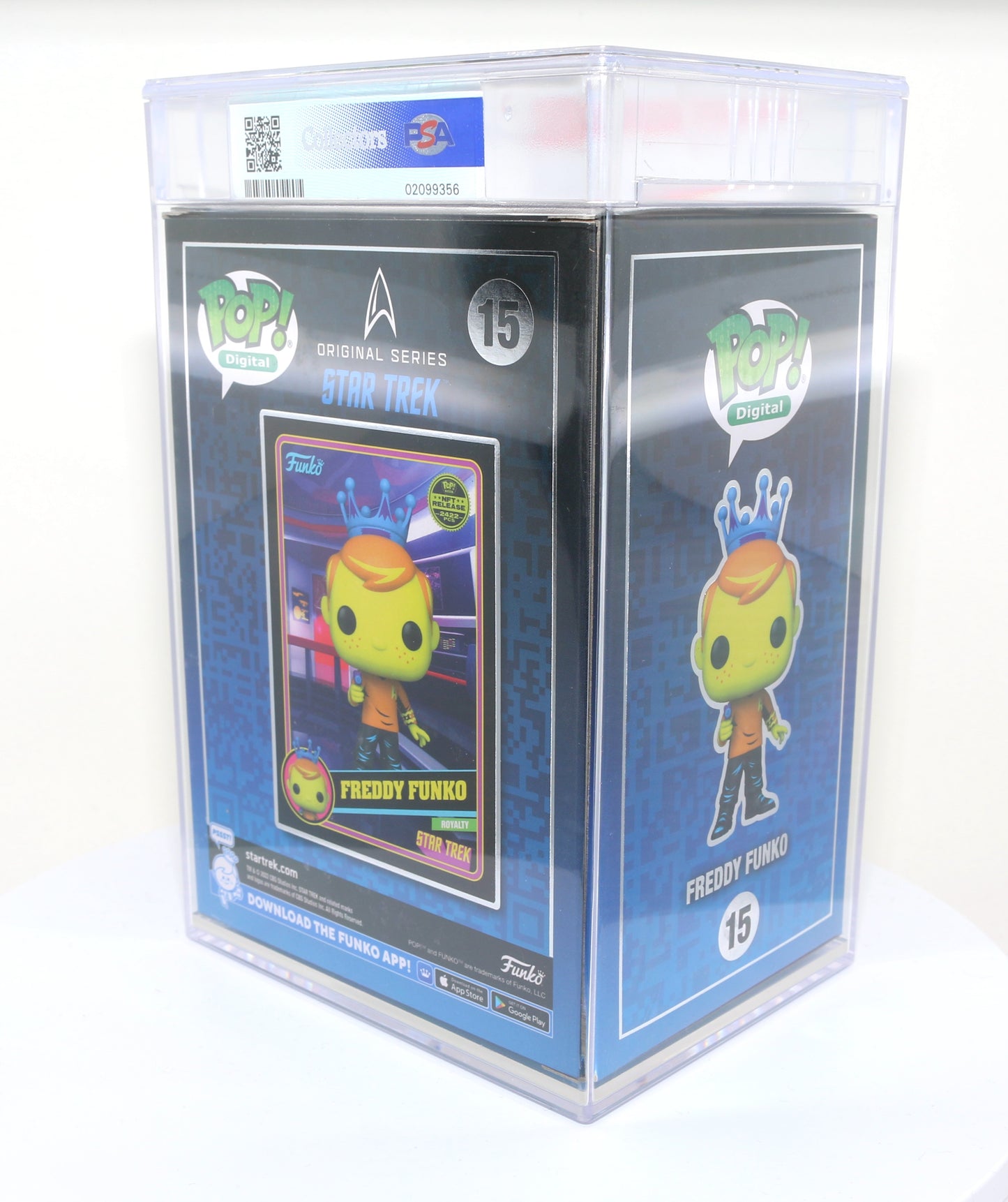 
                  
                    Freddy Funko as Captain Kirk from Star Trek Blacklight NFT Royalty Limited to 2422 Pieces Funko POP! #15 PSA Graded 8.5 - Grail
                  
                