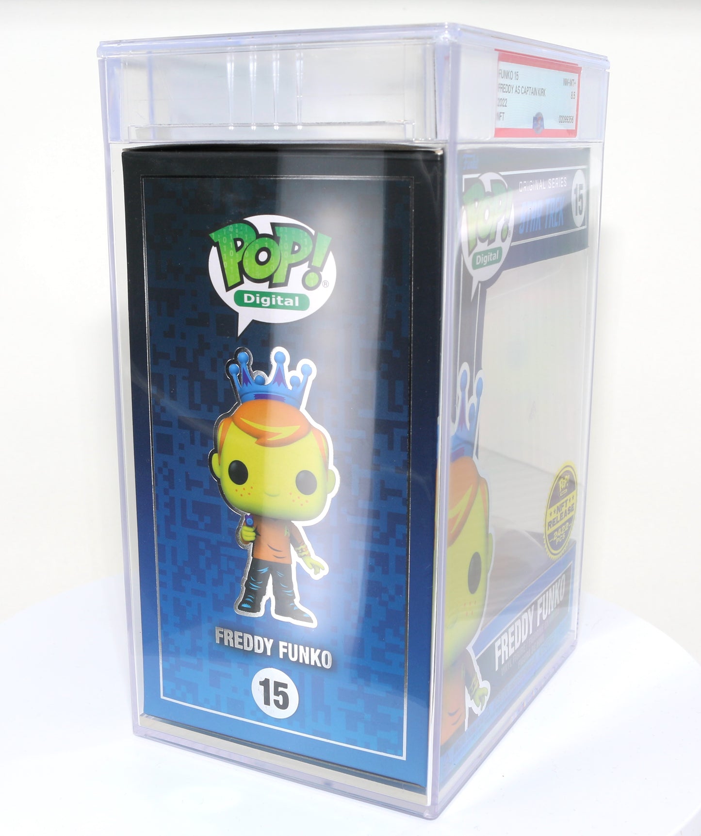 
                  
                    Freddy Funko as Captain Kirk from Star Trek Blacklight NFT Royalty Limited to 2422 Pieces Funko POP! #15 PSA Graded 8.5 - Grail
                  
                