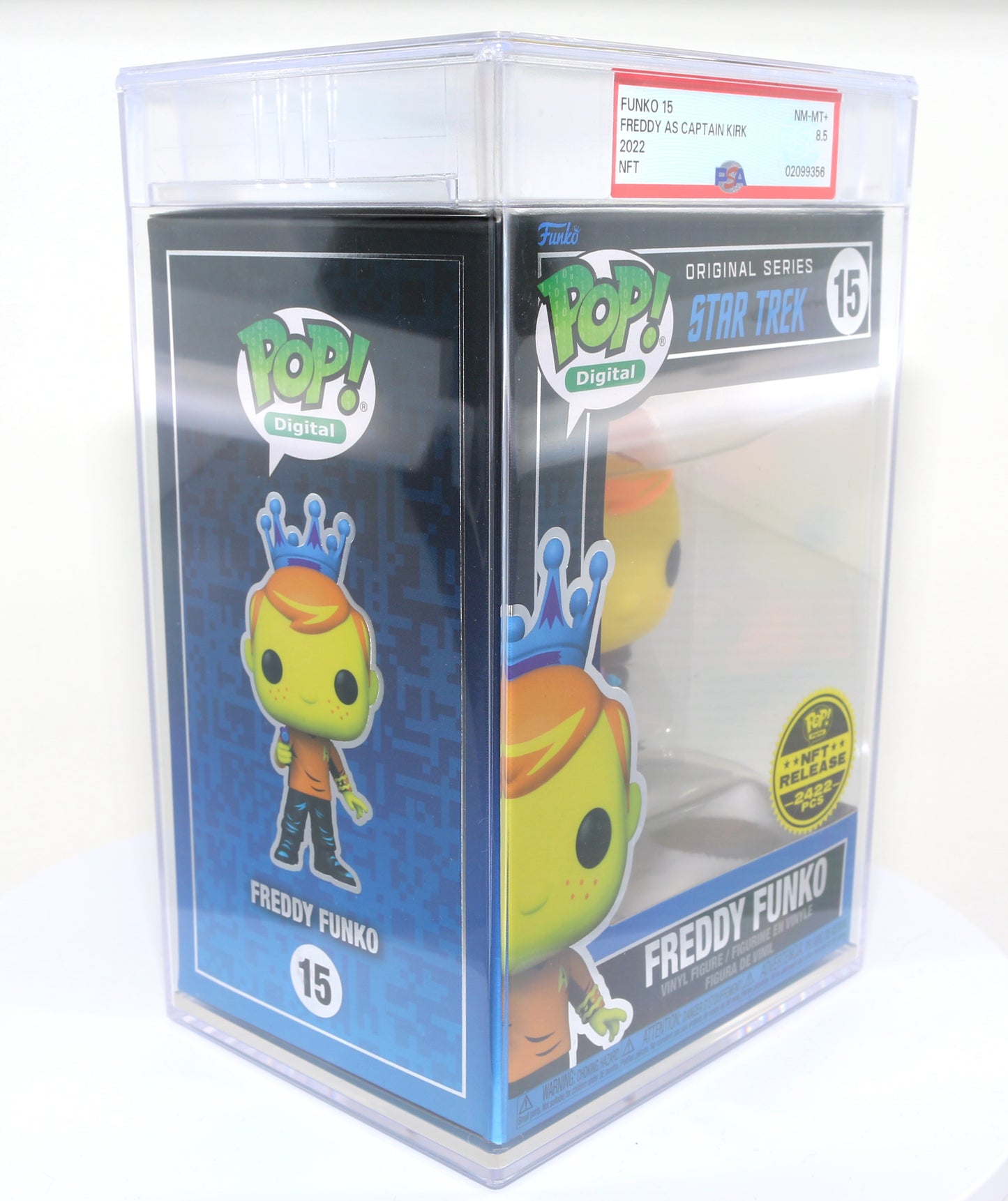 
                  
                    Freddy Funko as Captain Kirk from Star Trek Blacklight NFT Royalty Limited to 2422 Pieces Funko POP! #15 PSA Graded 8.5 - Grail
                  
                