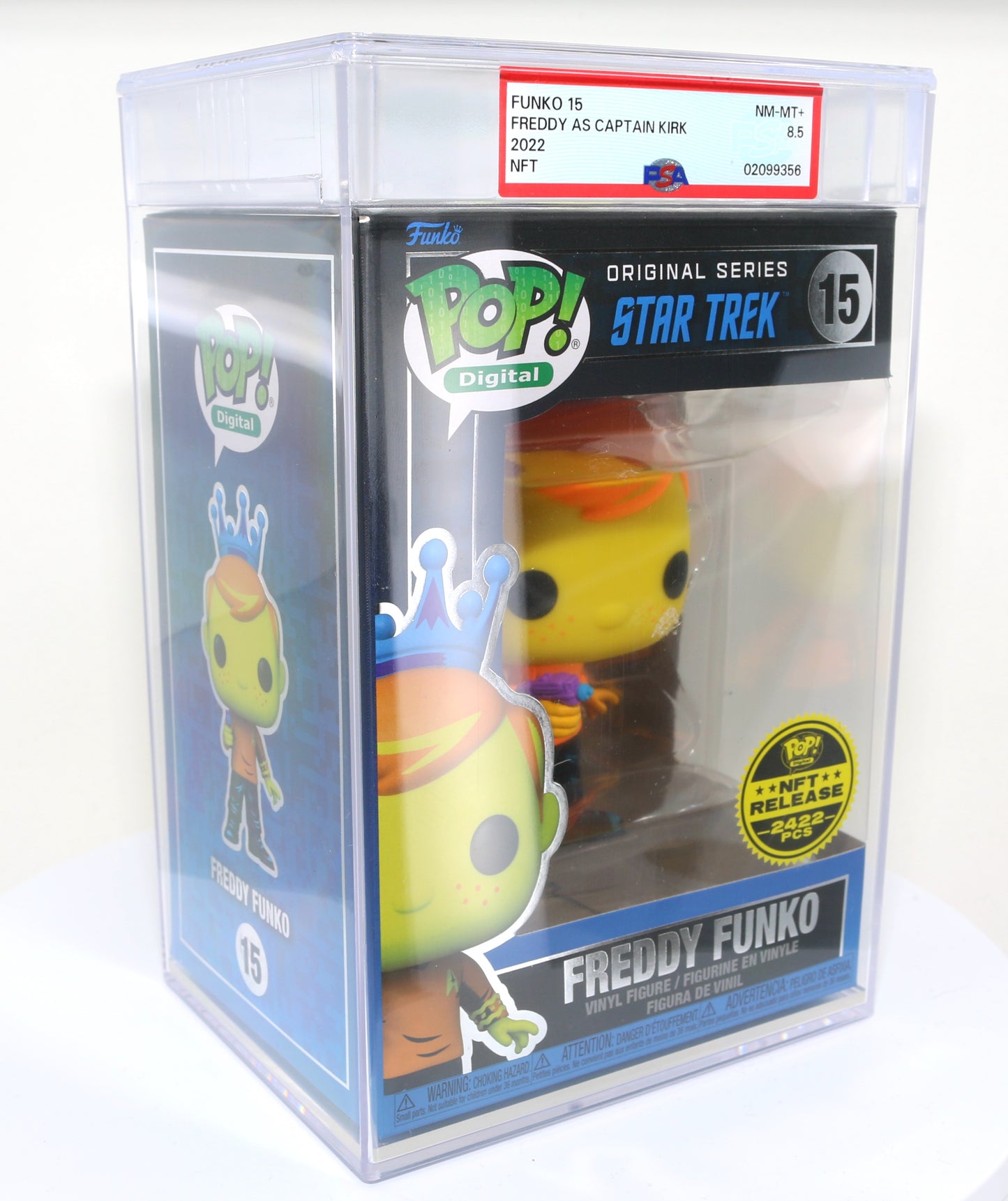 
                  
                    Freddy Funko as Captain Kirk from Star Trek Blacklight NFT Royalty Limited to 2422 Pieces Funko POP! #15 PSA Graded 8.5 - Grail
                  
                
