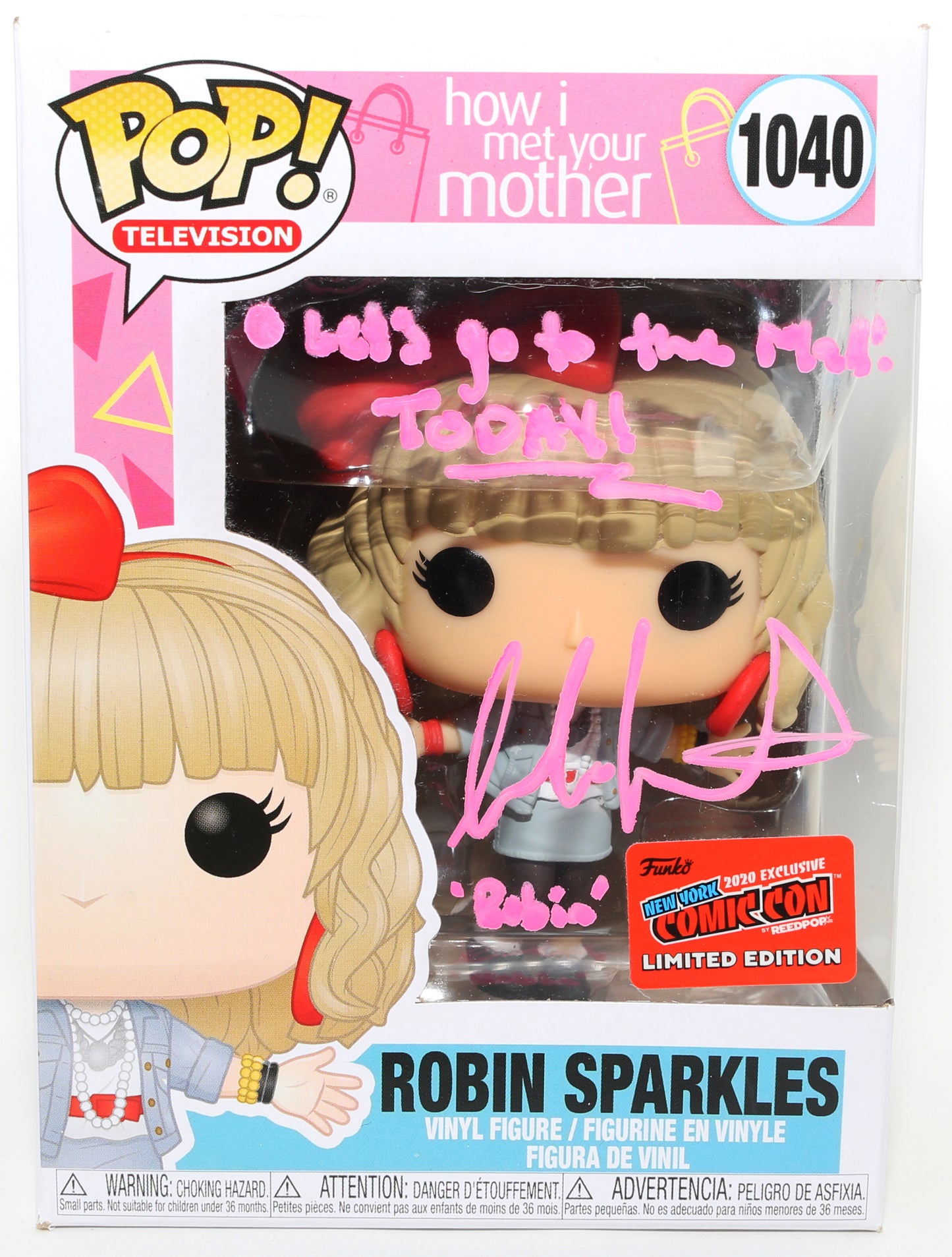 
                  
                    Cobie Smulders as Robin Scherbatsky in How I Met Your Mother 2023 New York Comic Con Limited Edition Signed Funko POP! #1040 with Character Name & Quote
                  
                