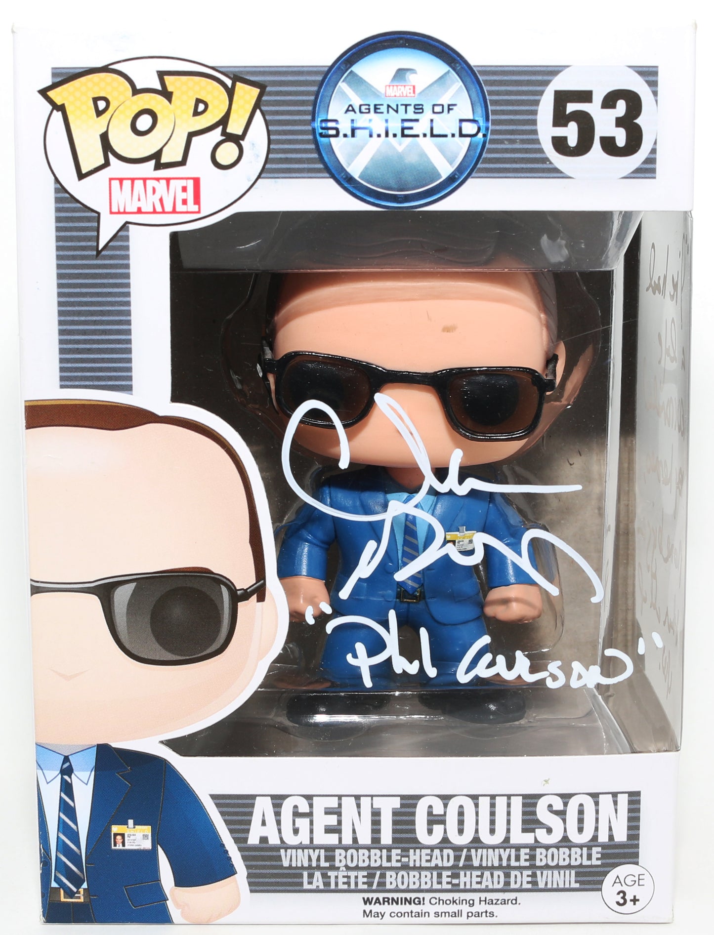 
                  
                    Clark Gregg as Agent Phil Coulson in Agents of S.H.I.E.L.D. Signed Funko POP! #53 with Character Name & Quote
                  
                