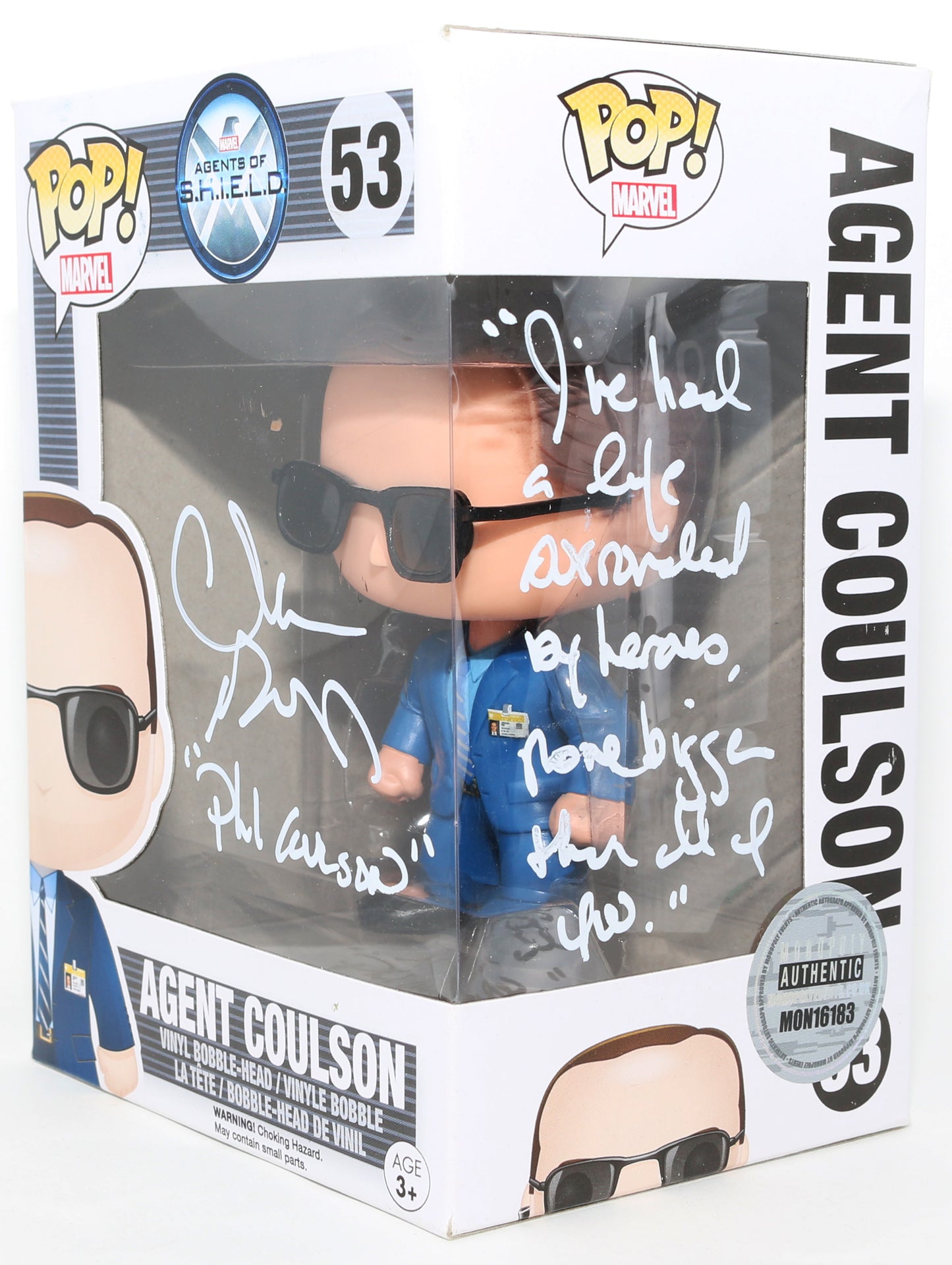 
                  
                    Clark Gregg as Agent Phil Coulson in Agents of S.H.I.E.L.D. Signed Funko POP! #53 with Character Name & Quote
                  
                
