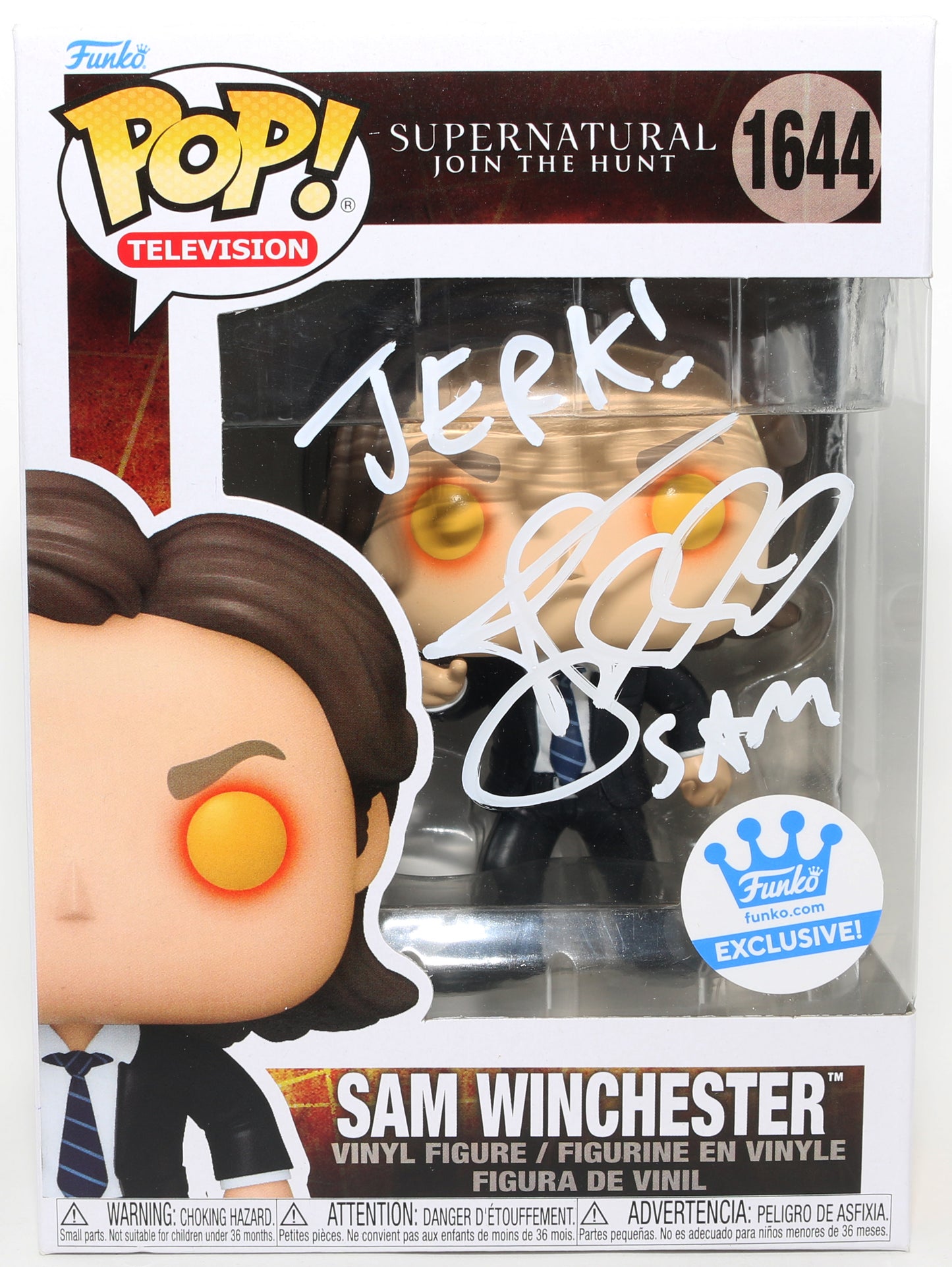 
                  
                    Jared Padelecki as Sam Winchester in Supernatural Funko Store Exclusive (JSA) Signed Funko POP! #1644 with Character Name & Quote
                  
                