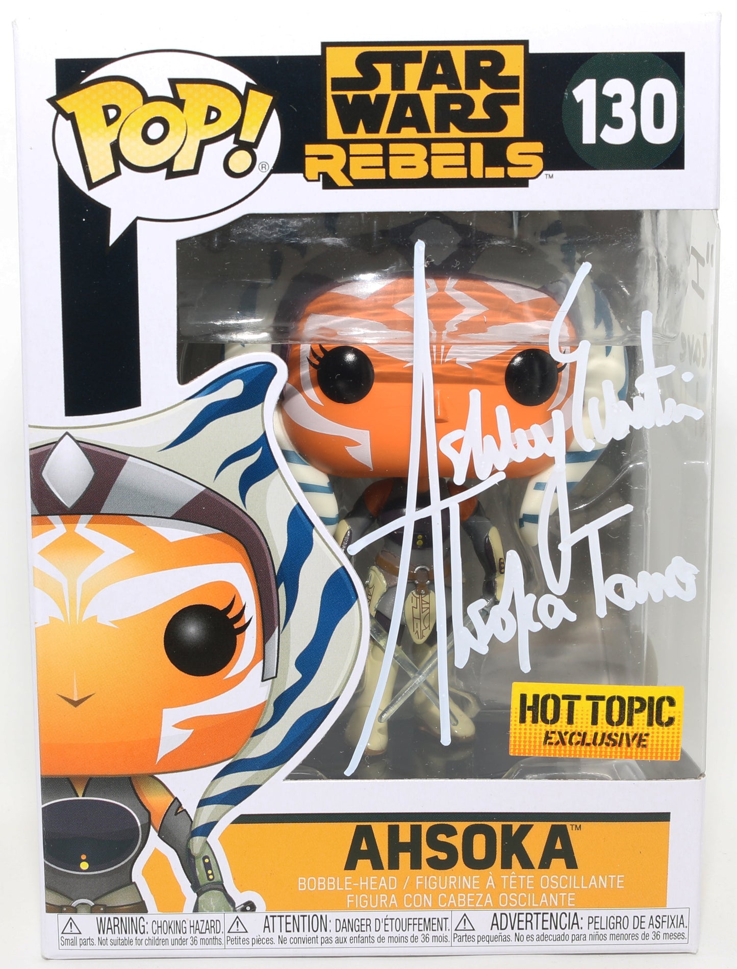 
                  
                    Ashley Eckstein as Ahsoka Tano in Star Wars: Rebels Hot Topic Exclusive (JSA) Signed Funko POP! #130 with Character Name & Quote
                  
                