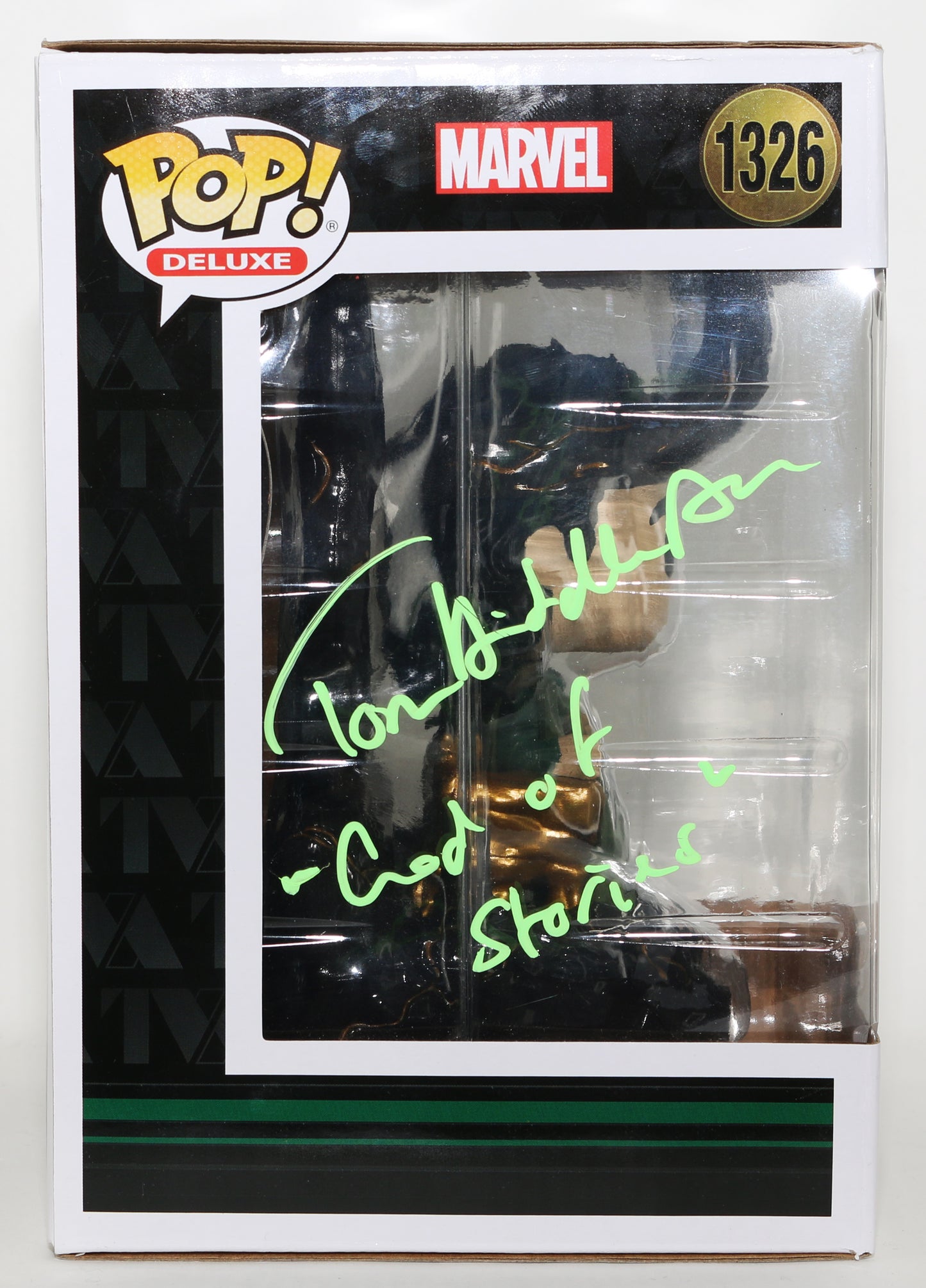 
                  
                    Tom Hiddleston as God Loki in Loki Funko Store Exclusive (JSA) Signed Oversized Funko POP! #1326 with Character Name & Quote
                  
                