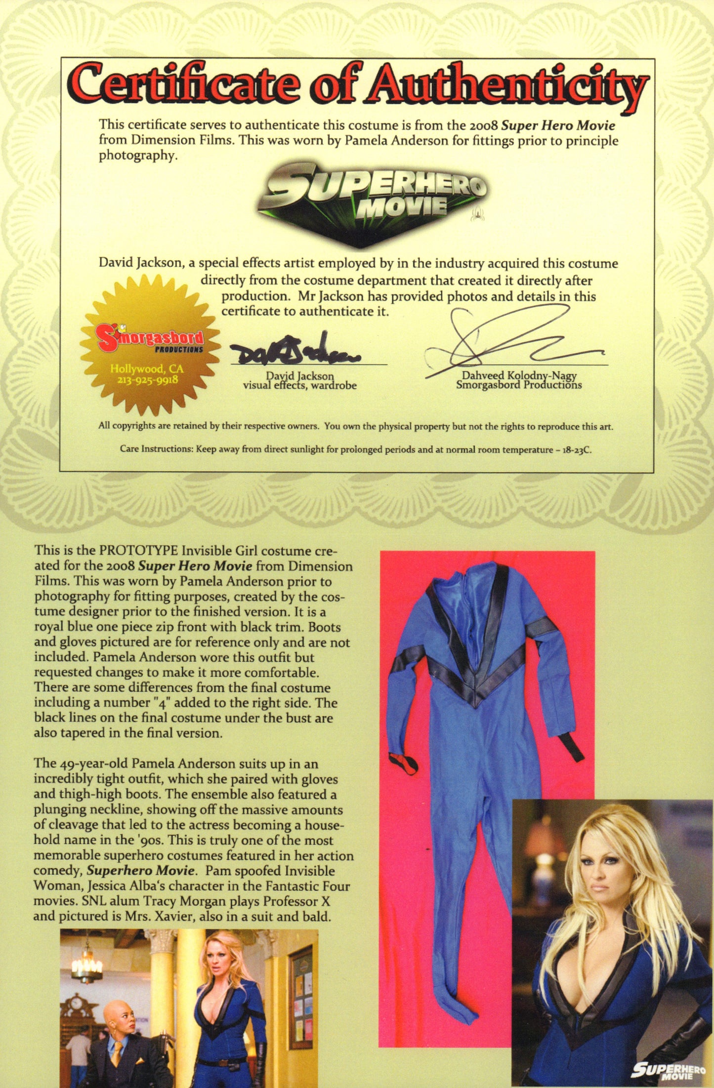 
                  
                    Superhero Movie Prototype Test Fitting Wardrobe for Pamela Anderson as the Fantastic Four Parody Character "Invisible Girl" - 2008
                  
                