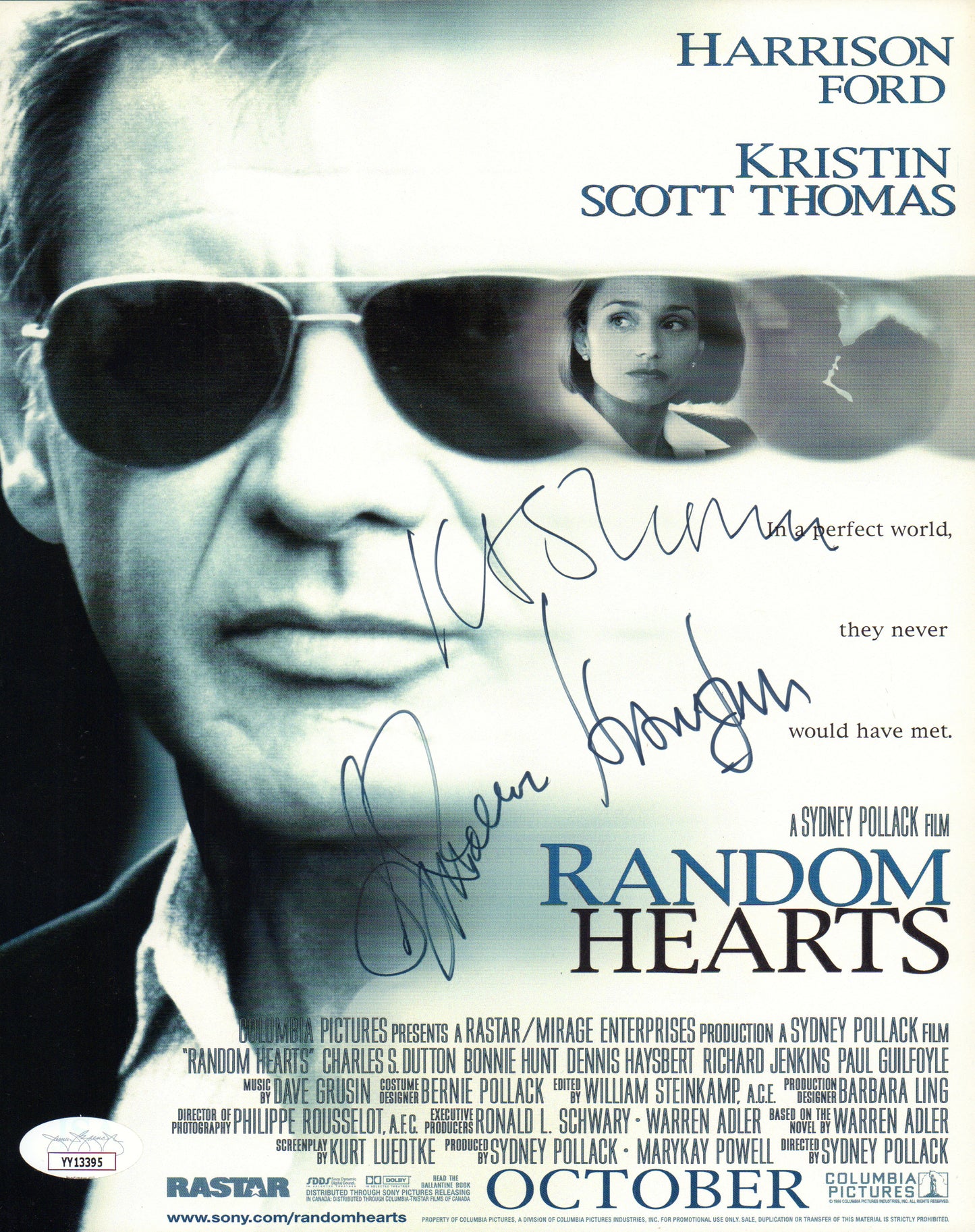 
                  
                    Random Hearts 8x10 Photo Cast Signed by Director: Sydney Pollack & Actors: Harrison Ford & Kristin Scott Thomas
                  
                