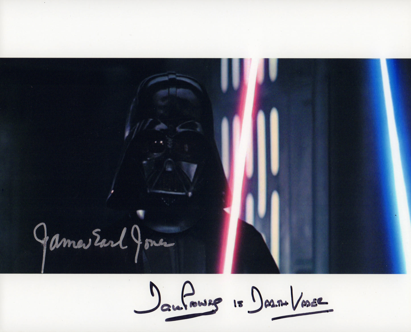 
                  
                    James Earl Jones & Dave Prowse as Darth Vader in Star Wars: A New Hope Signed 8x10 Photo
                  
                