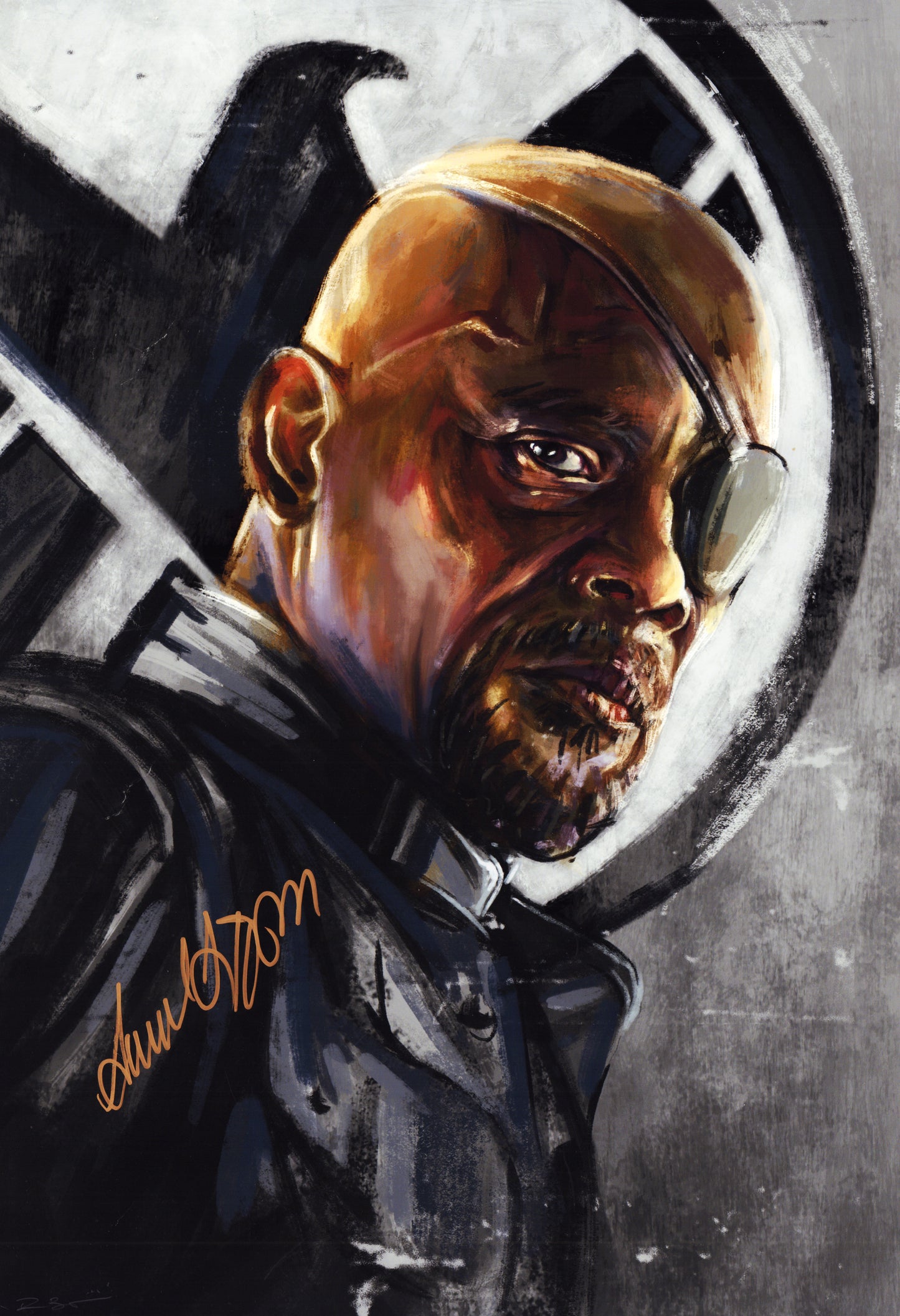 
                  
                    Samuel L. Jackson as Nick Fury in The Avengers (Beckett Witnessed) Signed 13x19 Limited Edition #25/150 Robert Bruno Art Print
                  
                
