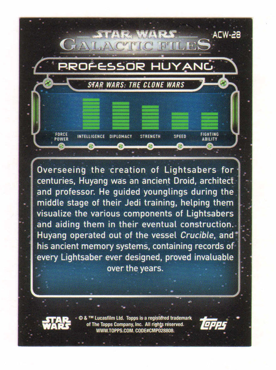 
                  
                    David Tennant as Professor Huyang in Star Wars: The Clone Wars Signed Topps Galactic Files Trading Card #ACW-28
                  
                