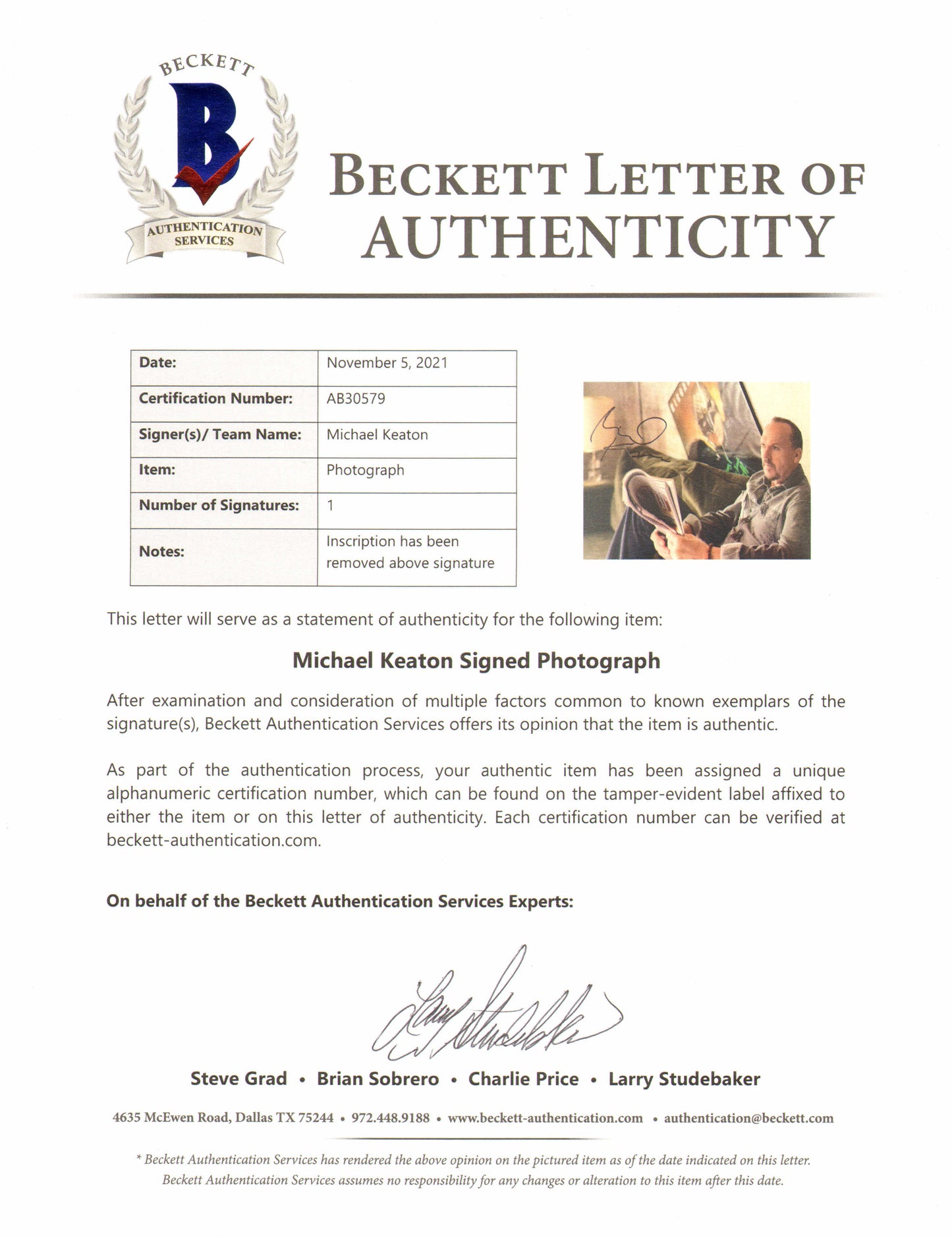 
                  
                    Michael Keaton as Riggan in Birdman (Beckett) Signed 8x10 Photo
                  
                