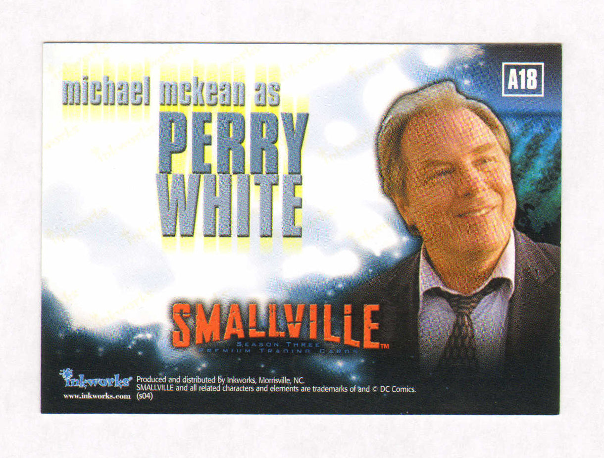 
                  
                    Michael McKean as Perry White in Smallville Signed Inkworks Trading Card #A18
                  
                