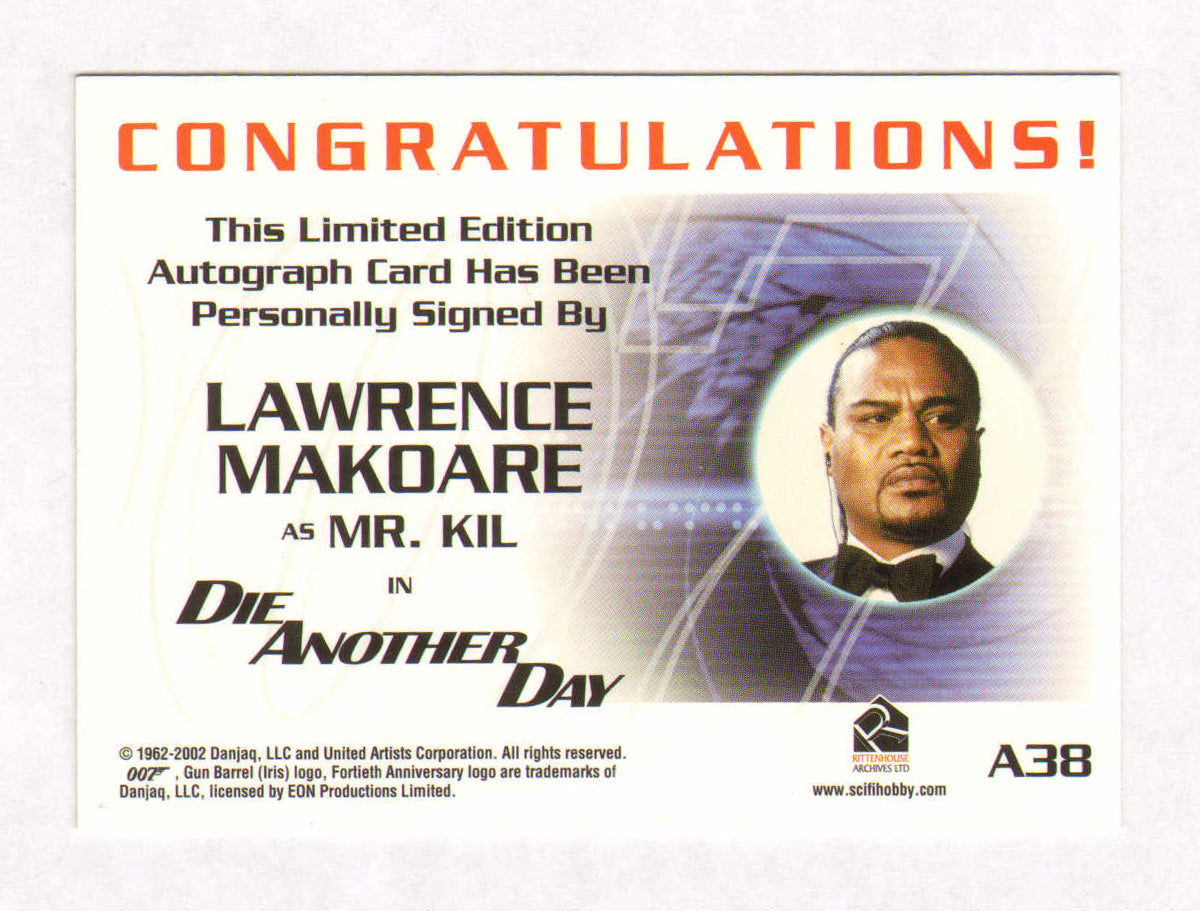 
                  
                    Lawrence Makoare as Mr. Kil in Die Another Day Signed Rittenhouse 007 Trading Card #A38
                  
                