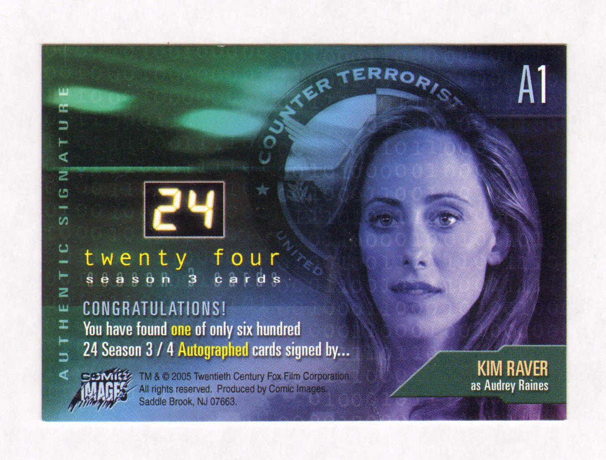 
                  
                    Kim Raver as Audrey Raines in 24 Signed Comic Images Trading Card #A1
                  
                