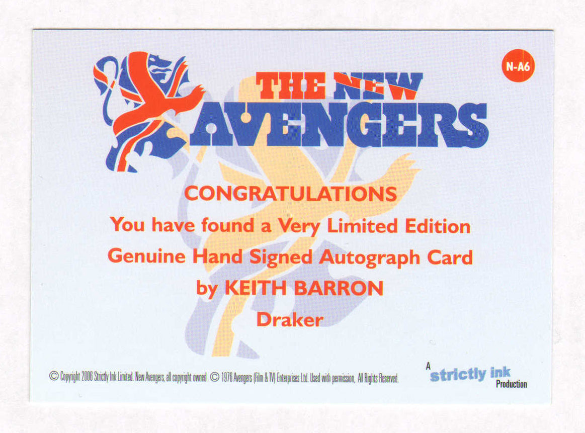 
                  
                    Keith Barron as Draker in The New Avengers Signed Strictly Ink Trading Card #N-A6 with Incription
                  
                
