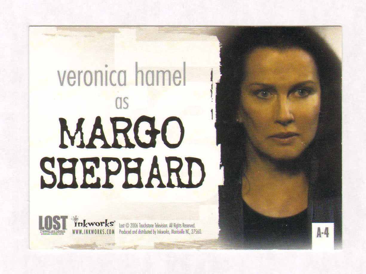 
                  
                    Veronica Hamel as Margo Shephard in Lost Signed Inkworks Lost Trading Card #A-4
                  
                