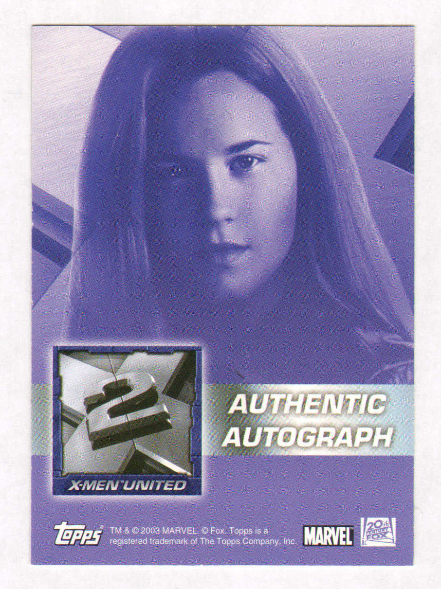 
                  
                    Katie Stuart as Shadowcat in X2 Signed Topps Marvel Trading Card
                  
                