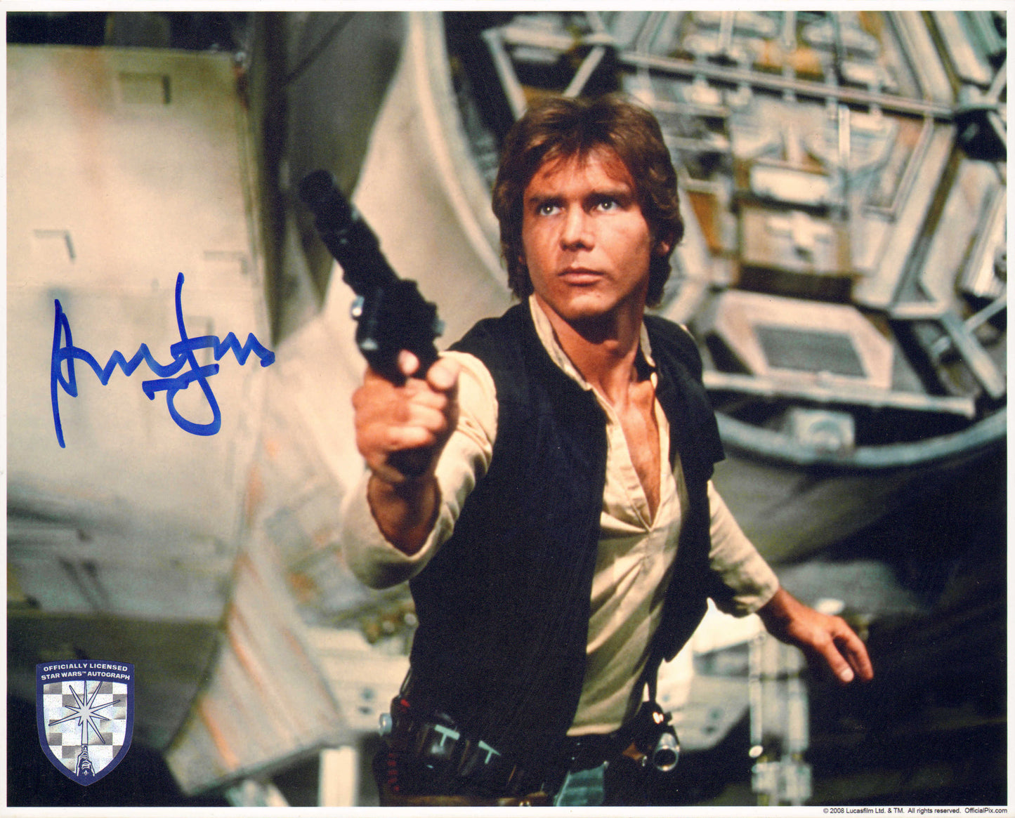 
                  
                    Harrison Ford as Han Solo in Star Wars: A New Hope (Official Pix Lightsaber Shield) Signed 8x10 Photo
                  
                