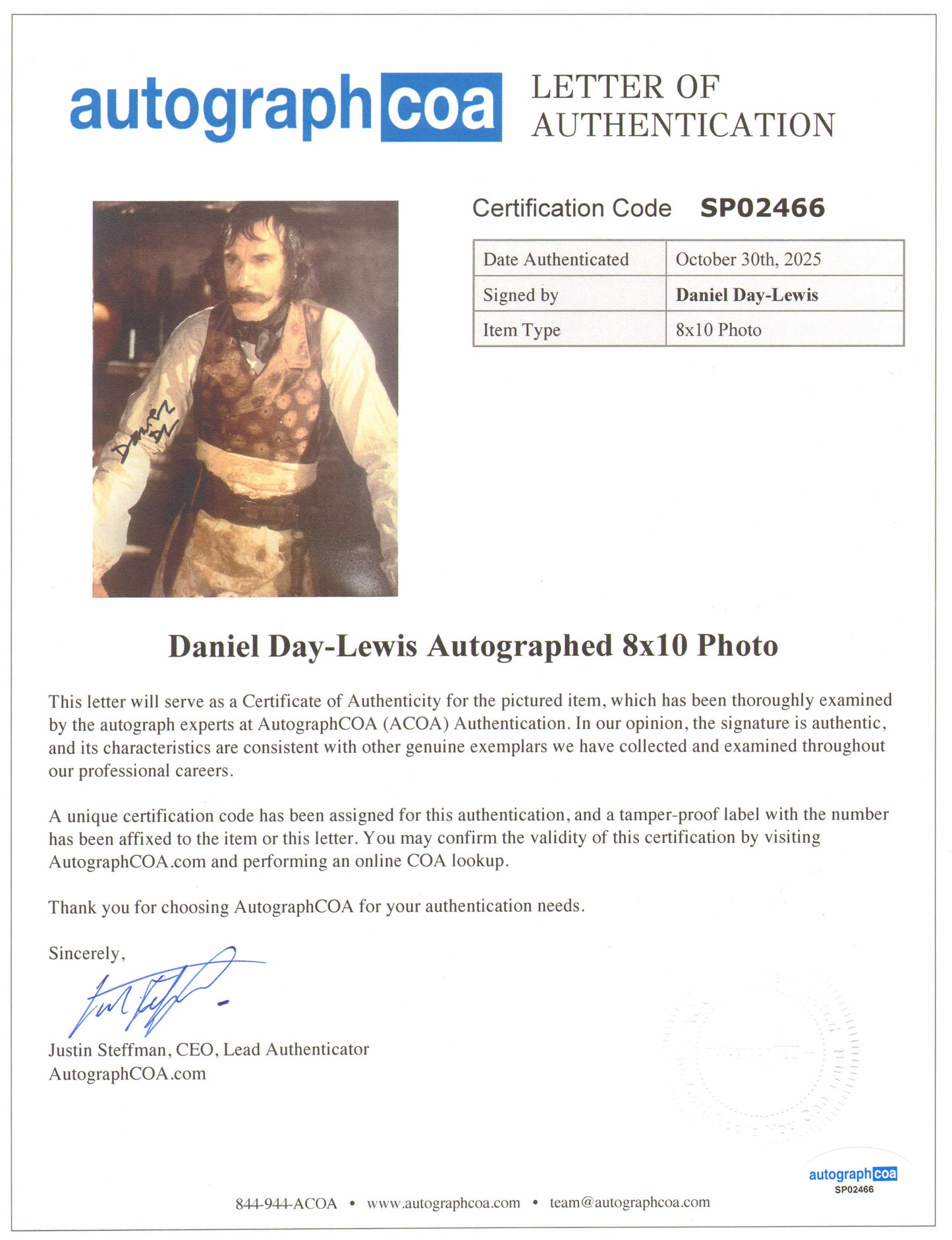 
                  
                    Daniel Day-Lewis as Bill the Butcher in Martin Scorsese's Gangs of New York Signed 8x10 Photo
                  
                