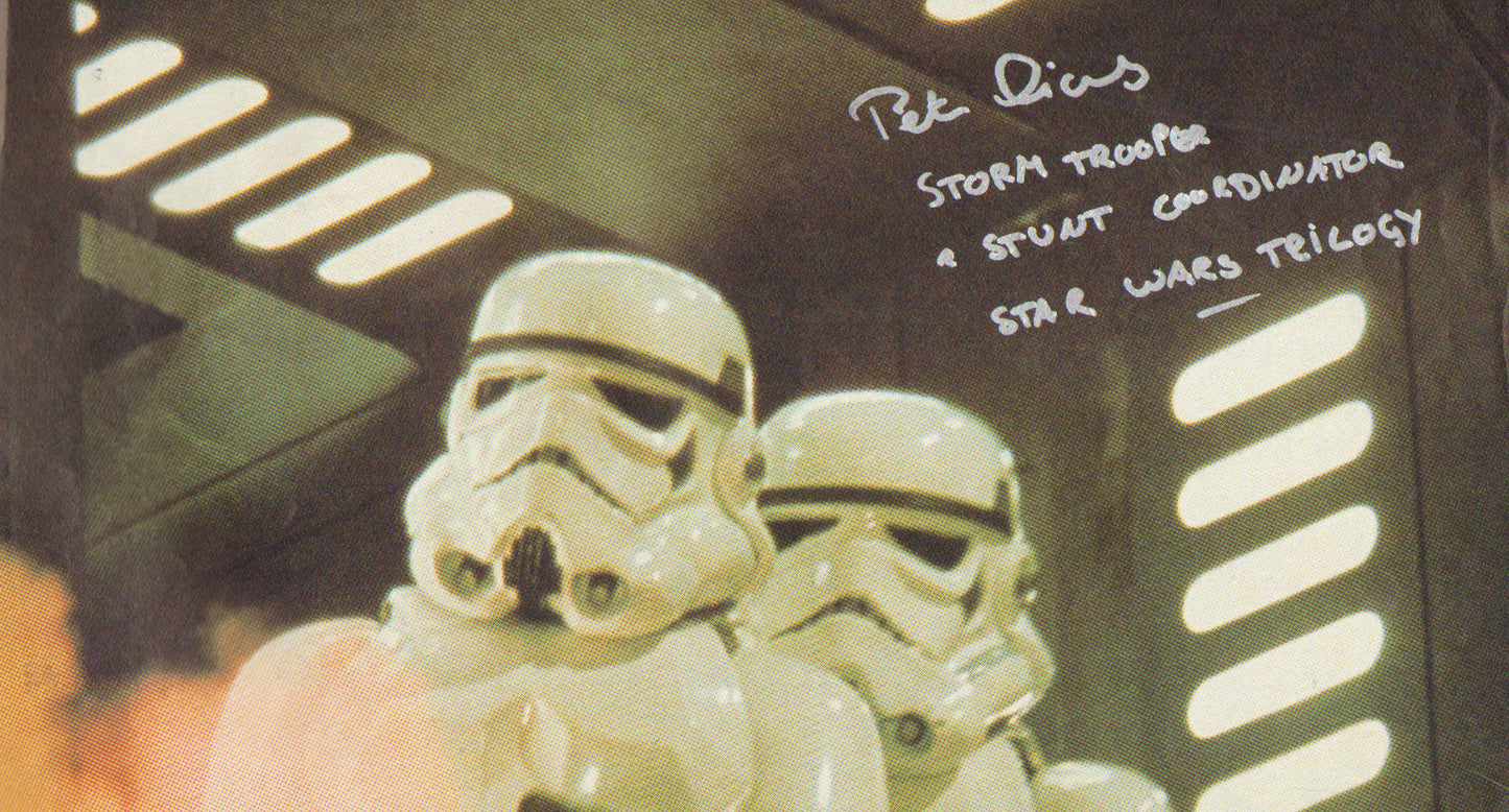 
                  
                    Peter Diamond (Stuntman) as a Storm Trooper in Star Wars: A New Hope Signed 6 1/2x11 1/2 Magazine Clipping
                  
                