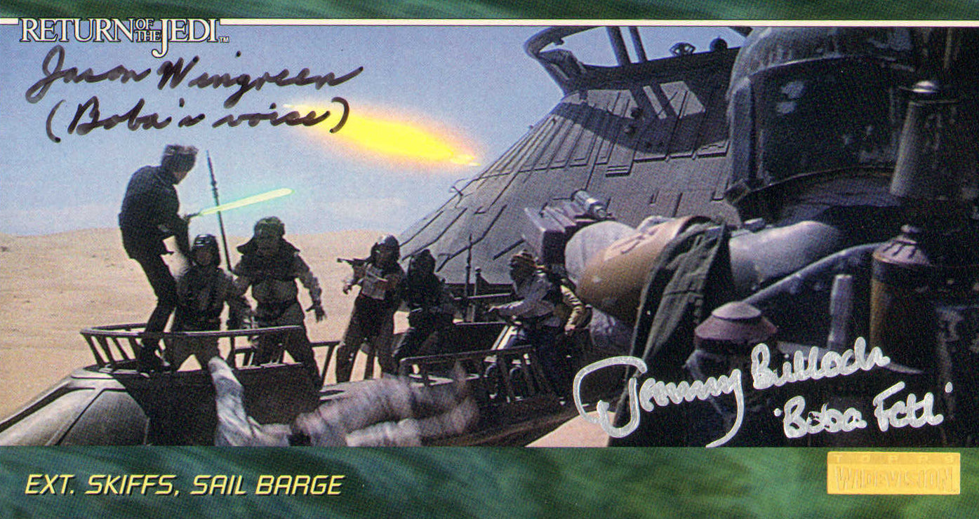 
                  
                    Jeremy Bulloch & Jason Wingreen as Boba Fett in Star Wars: Return of the Jedi Signed Topps Trading Card #39 with Character Name
                  
                