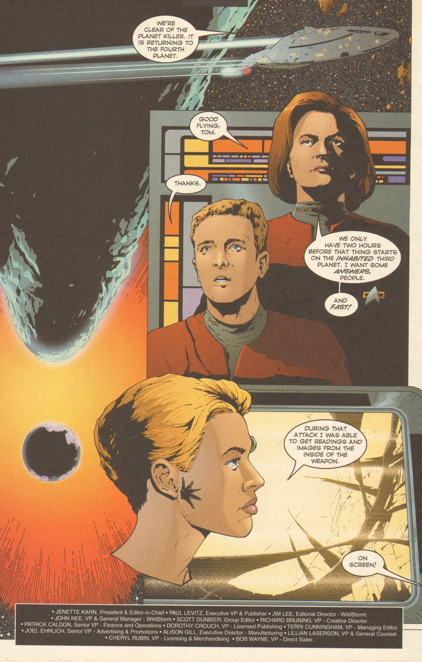 
                  
                    Star Trek: Voyager: Planet Killer #3 p.4 - Death - Captain Kathryn Janeway, Seven of Nine, & Tom Paris  - 2001 Original Comic Book Art by Robert Teranishi & Claude St. Aubin
                  
                