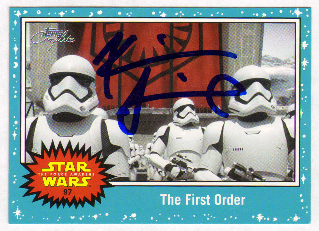 
                  
                    Kevin Smith as Stormtrooper in Star Wars: The Force Awakens Signed Topps 'The First Order' Trading Card #97
                  
                